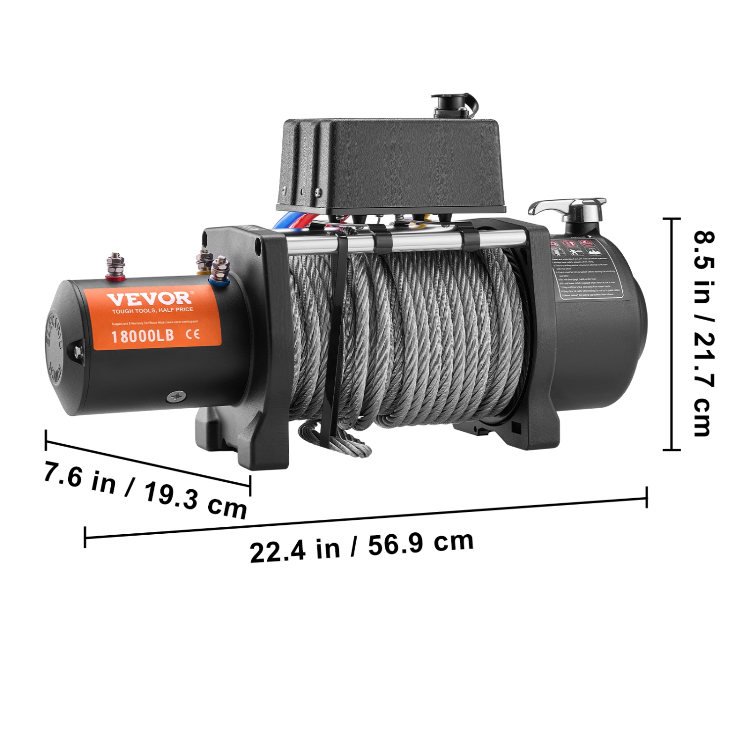 VEVOR 18,000 lb Electric Winch, 12V DC Truck Winch with 桅7/16 in x 85 ft Steel Cable Roller Fairlead Wireless & Wired Remote Control, IP55 Waterproof