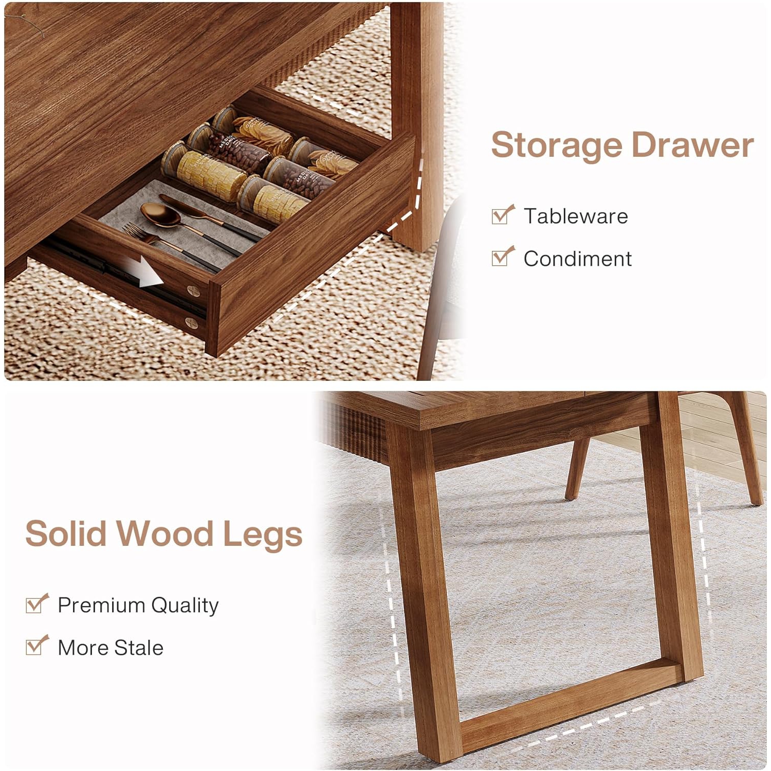 Tribesigns 55-Inch Dining Table with Storage Drawer for Dining Room, Rectangular Dinner Kitchen Table