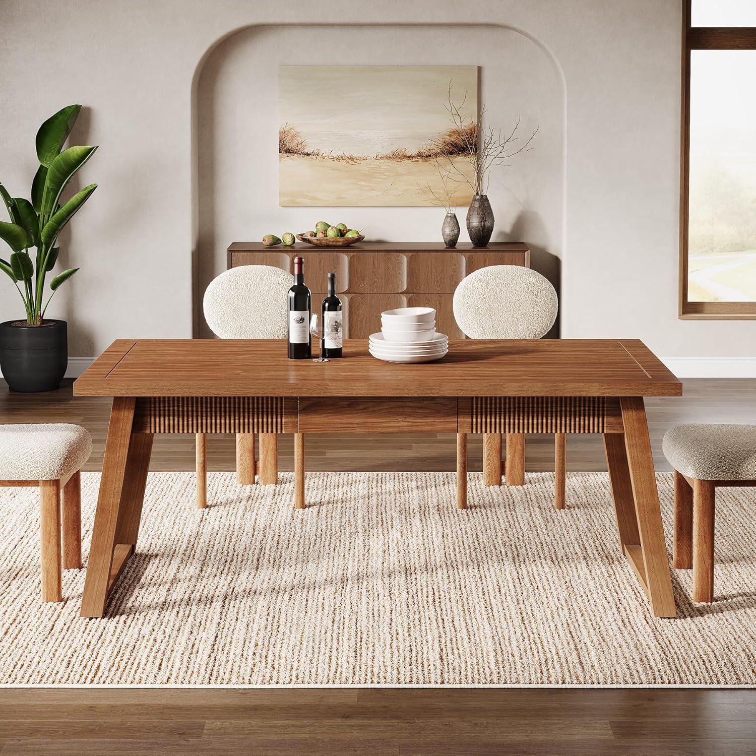 Tribesigns 55-Inch Dining Table with Storage Drawer for Dining Room, Rectangular Dinner Kitchen Table