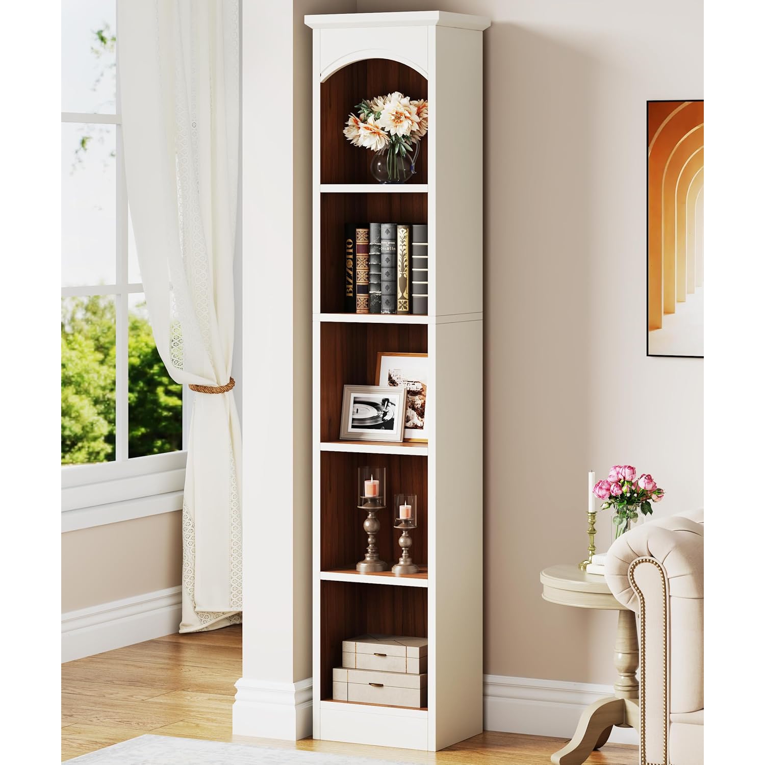 Tribesigns 70.9-Inch Tall Narrow Bookcase, 5-Tier Cube Bookshelf with Storage, Modern Slim Corner Display Shelves