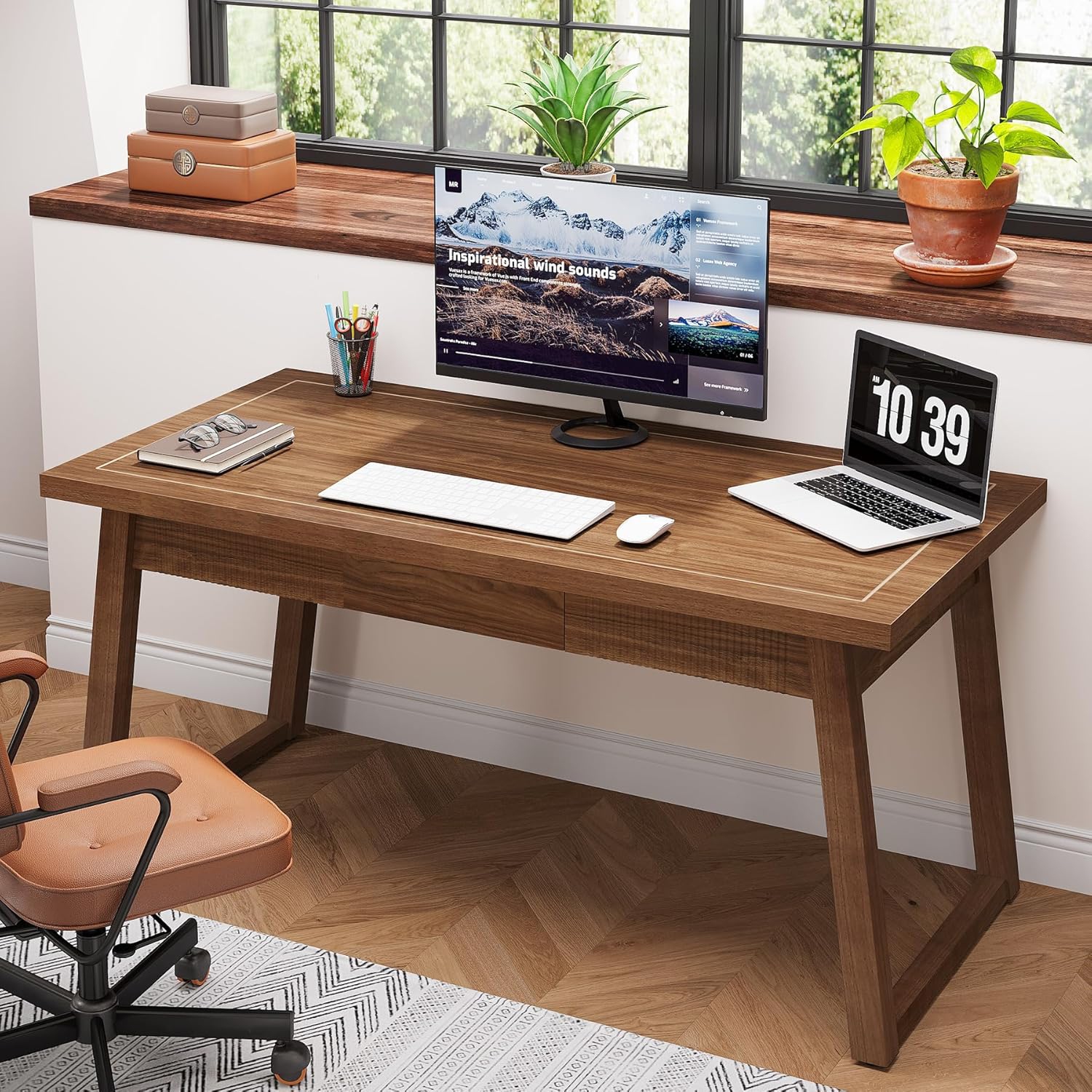 Tribesigns Home Office Executive Desk: 55 Inches Wooden Computer Desk with Drawer, Writing Table