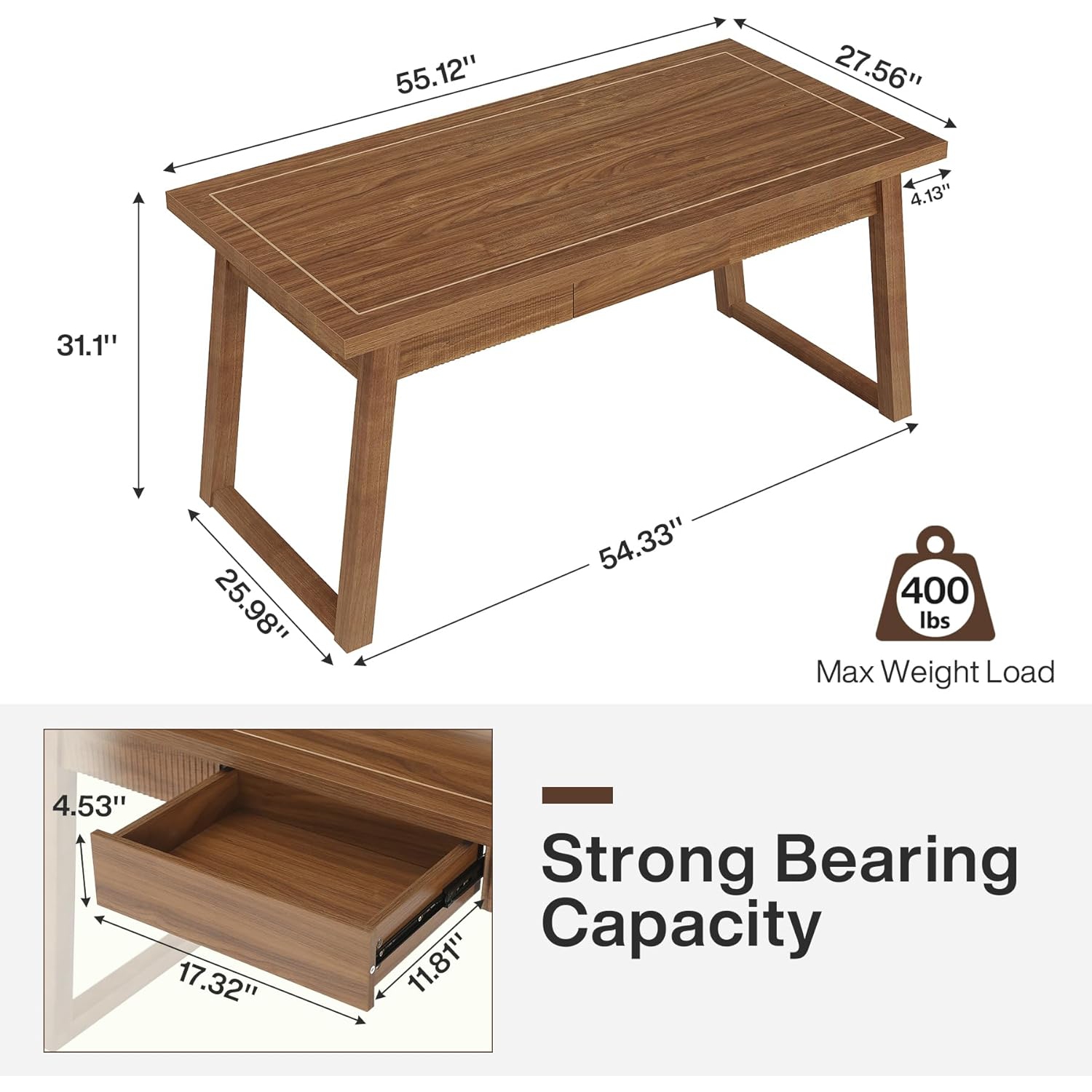 Tribesigns Home Office Executive Desk: 55 Inches Wooden Computer Desk with Drawer, Writing Table