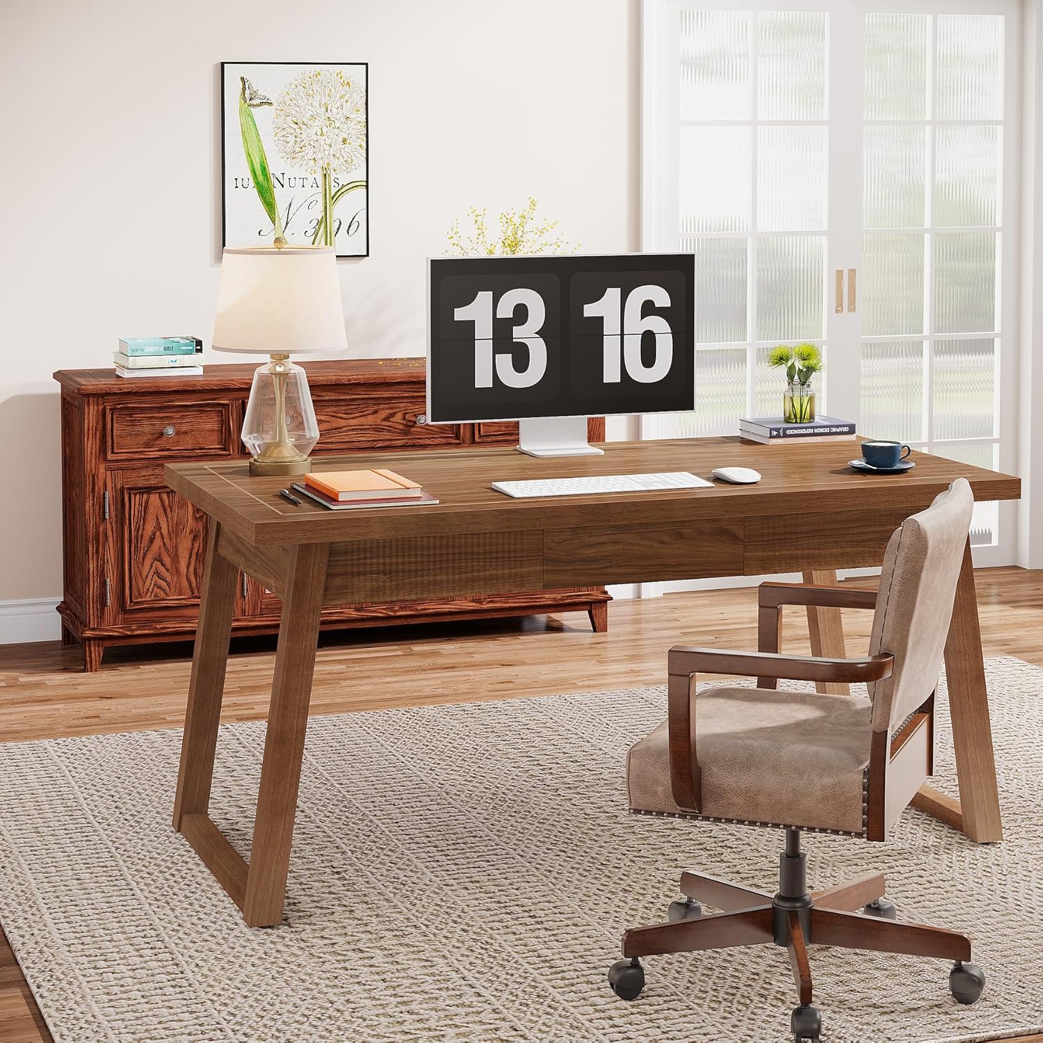 Tribesigns Home Office Executive Desk: 55 Inches Wooden Computer Desk with Drawer, Writing Table