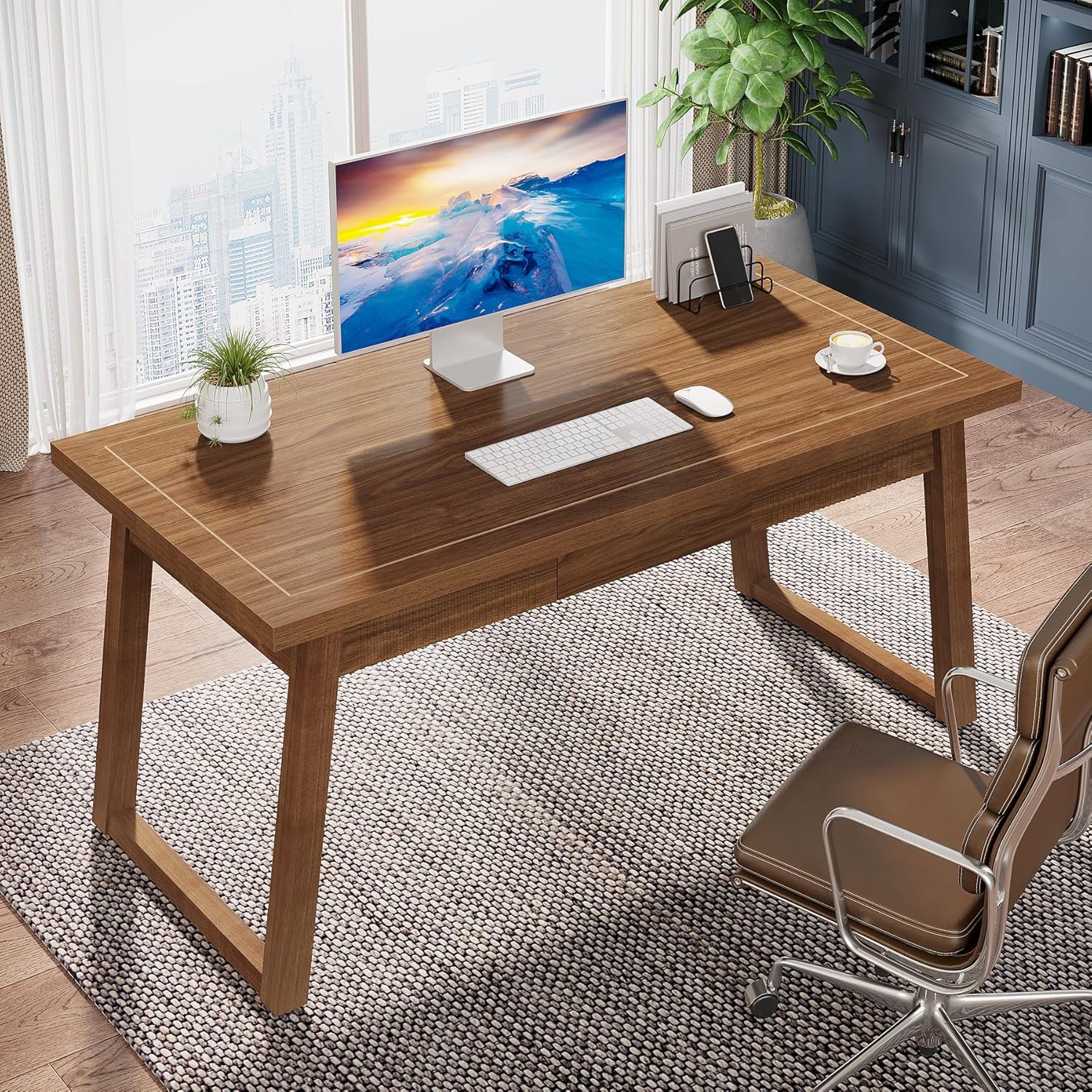 Tribesigns Home Office Executive Desk: 55 Inches Wooden Computer Desk with Drawer, Writing Table