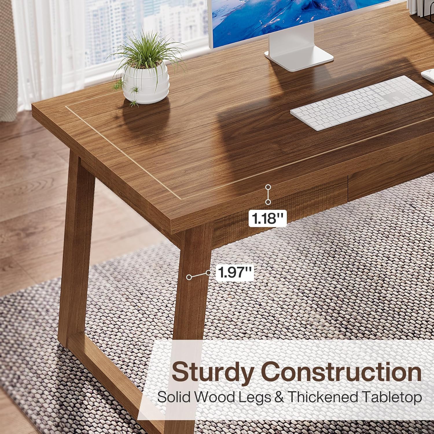 Tribesigns Home Office Executive Desk: 55 Inches Wooden Computer Desk with Drawer, Writing Table