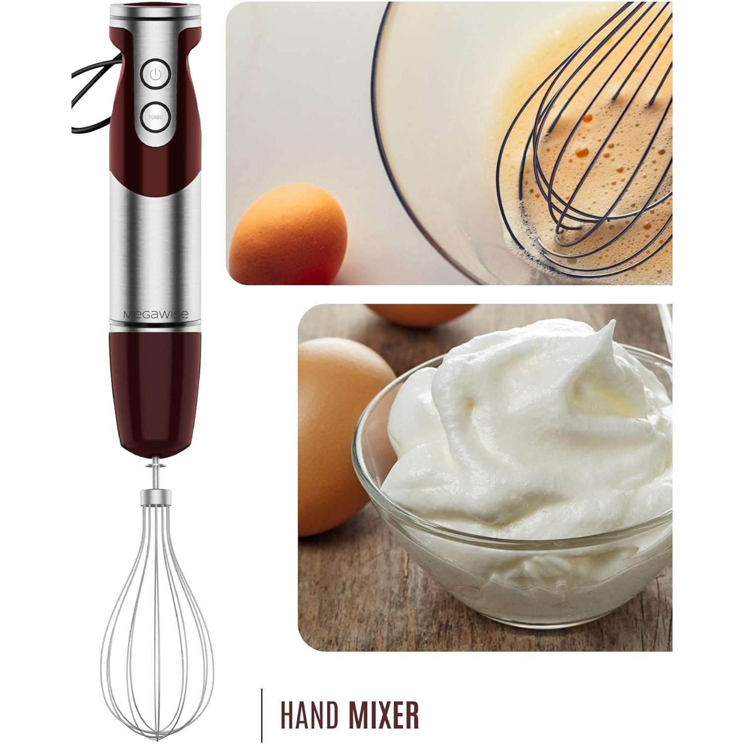 MegaWise Pro Titanium Reinforced 3-in-1 Immersion Corded Hand Blender - 1000W Motor, 12-Speed Corded Blender with Whisk and Milk Frother