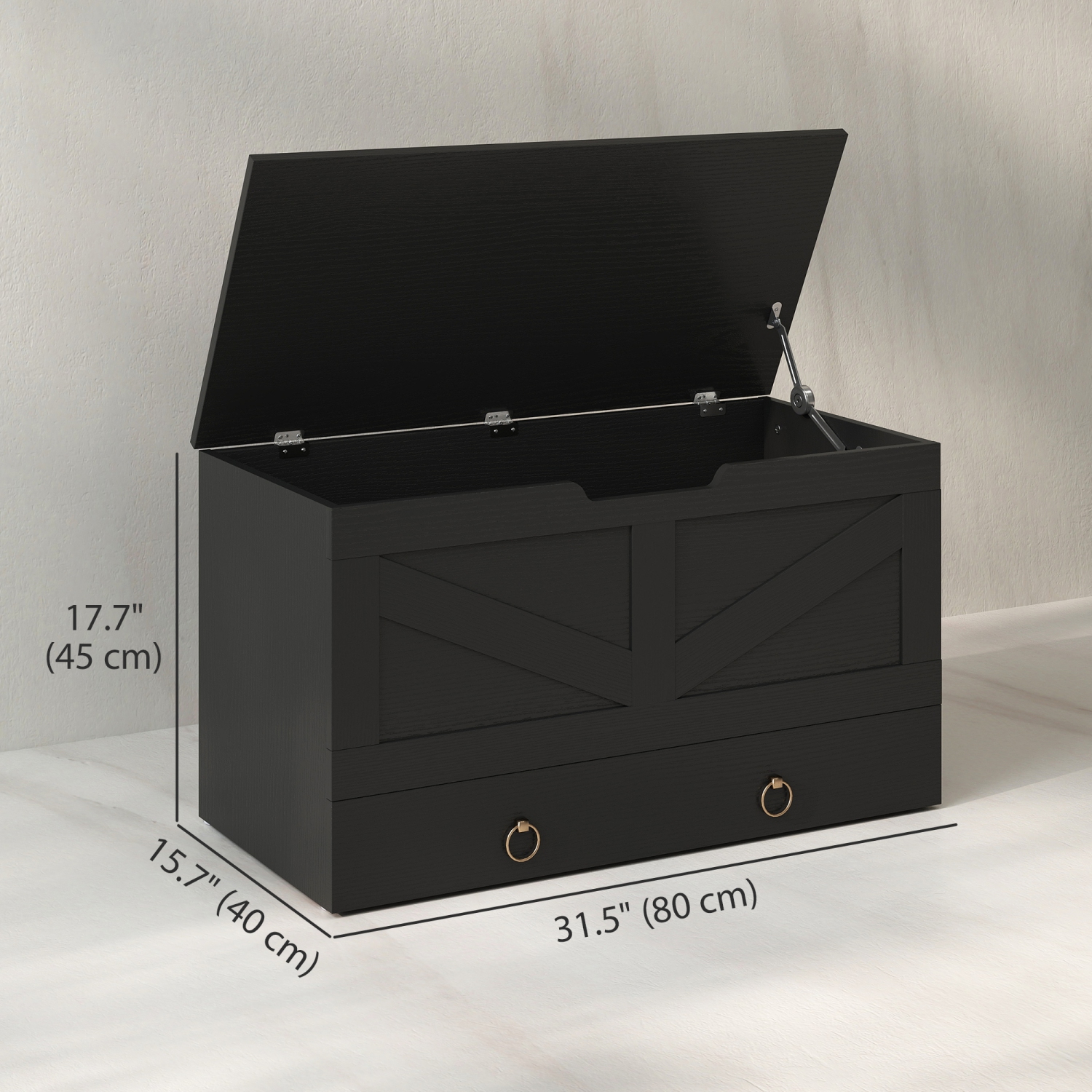 HOMCOM – Coffre de rangement avec tiroir, coffre de rangement avec 2 charnières de sécurité et poignée découpée en U, boîte en bois pour salon,