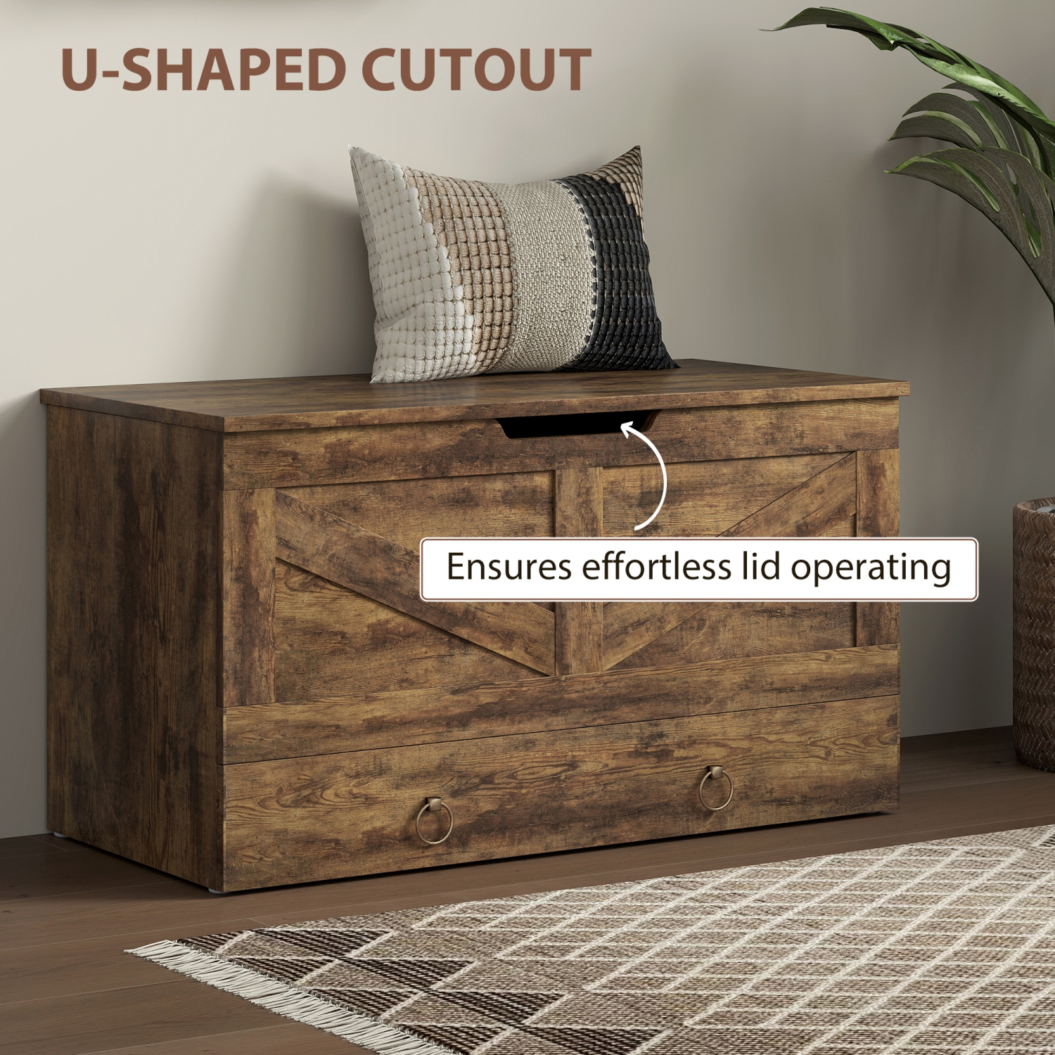 HOMCOM Storage Chest with Drawer, Storage Bench with 2 Safety Hinges and U-shaped Cut-out Pull for Living Room, Entryway, 31.5" x 15.7" x 17.7",