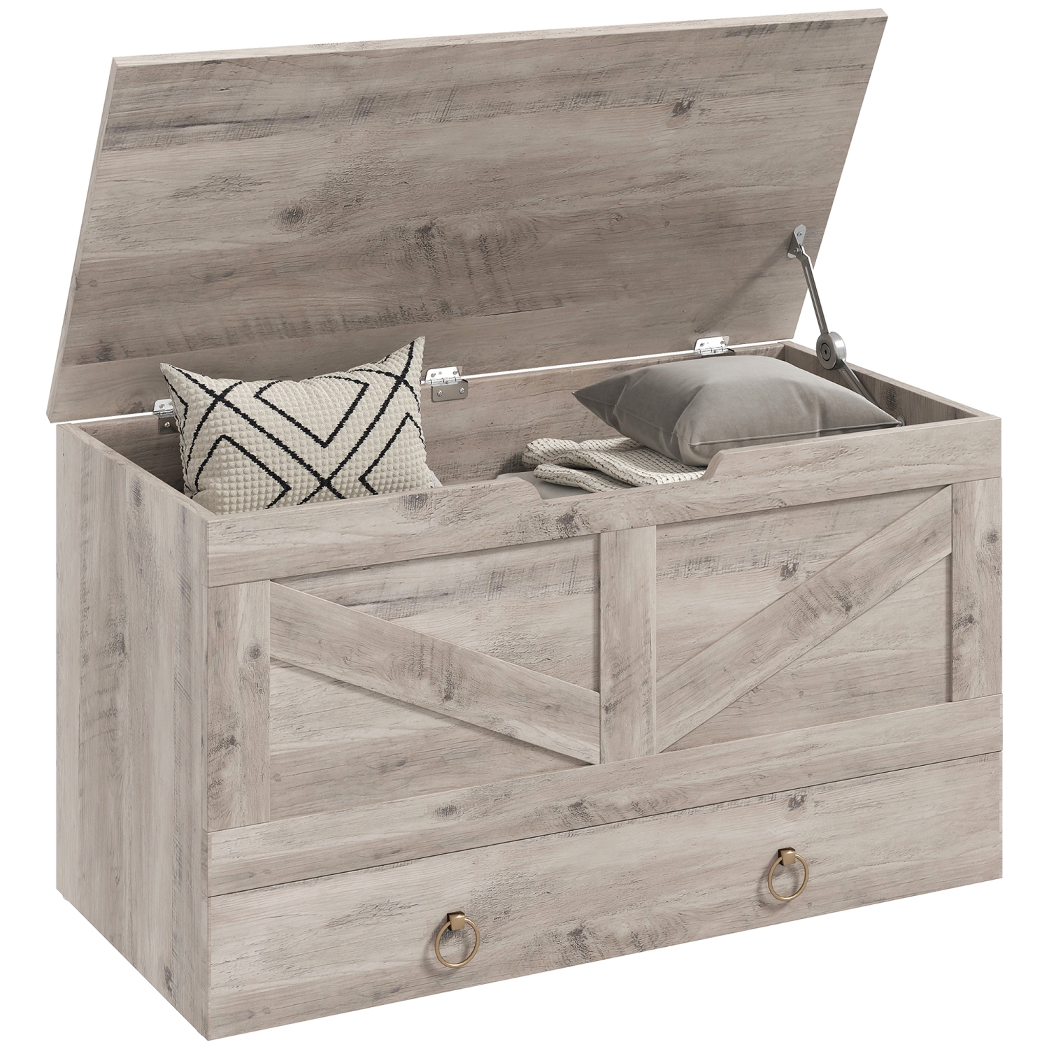 HoMCOM – Commode de rangement avec tiroirs, banc de rangement avec 2 charnières de sécurité et découpe en U pour salon et entrée, 31,5&nbsp;po x