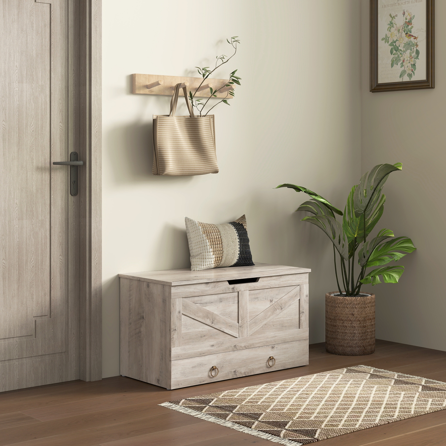 HoMCOM – Commode de rangement avec tiroirs, banc de rangement avec 2 charnières de sécurité et découpe en U pour salon et entrée, 31,5 po x
