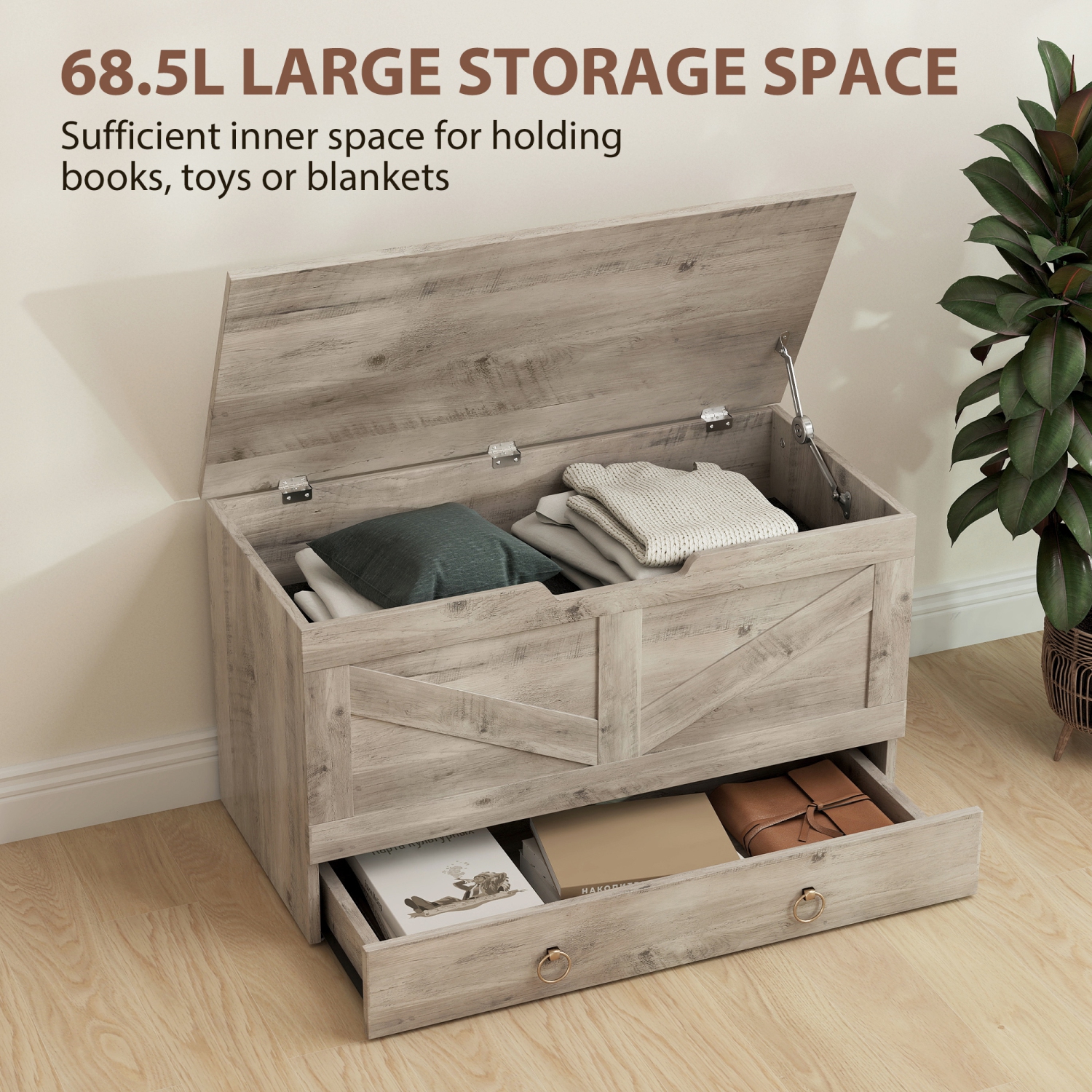 HoMCOM – Commode de rangement avec tiroirs, banc de rangement avec 2 charnières de sécurité et découpe en U pour salon et entrée, 31,5 po x