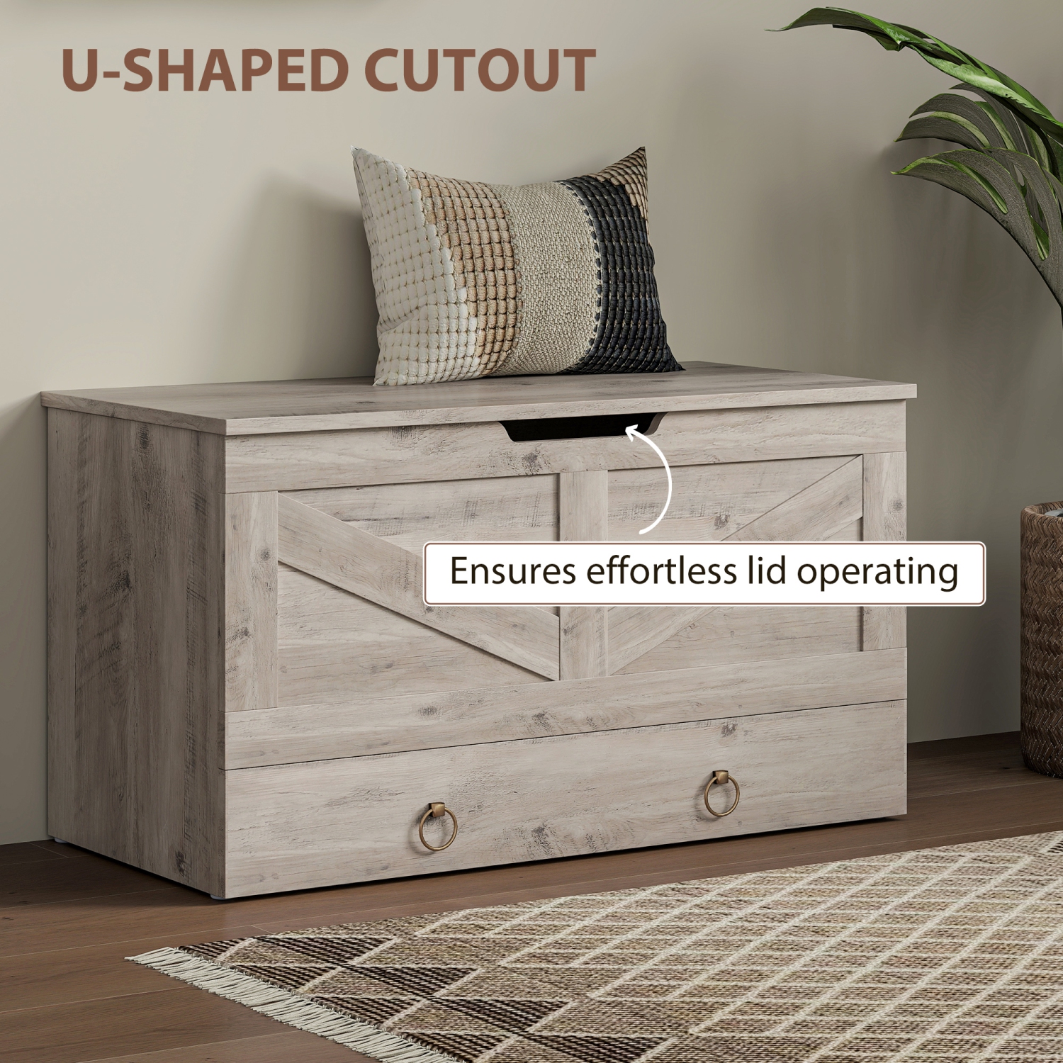 HoMCOM – Commode de rangement avec tiroirs, banc de rangement avec 2 charnières de sécurité et découpe en U pour salon et entrée, 31,5 po x