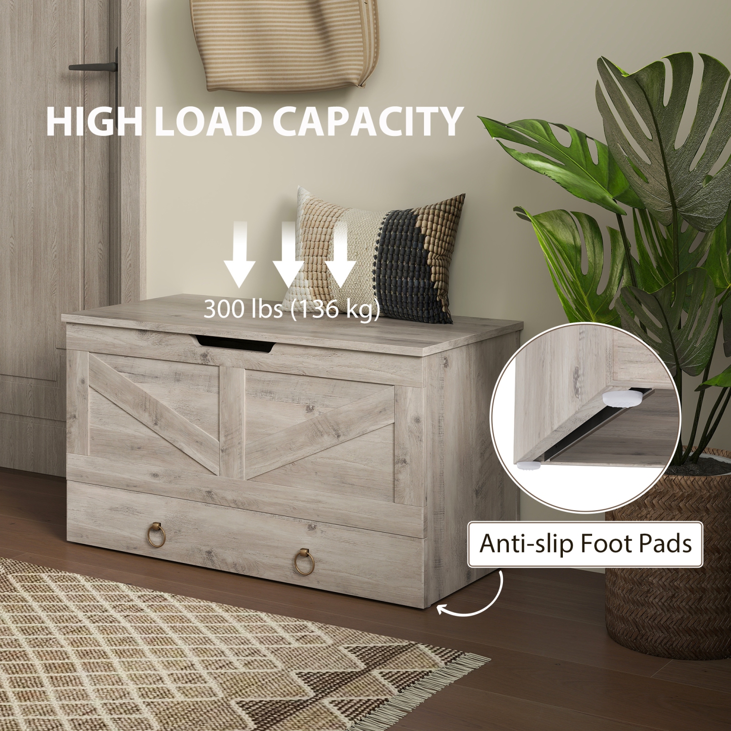 HoMCOM – Commode de rangement avec tiroirs, banc de rangement avec 2 charnières de sécurité et découpe en U pour salon et entrée, 31,5 po x