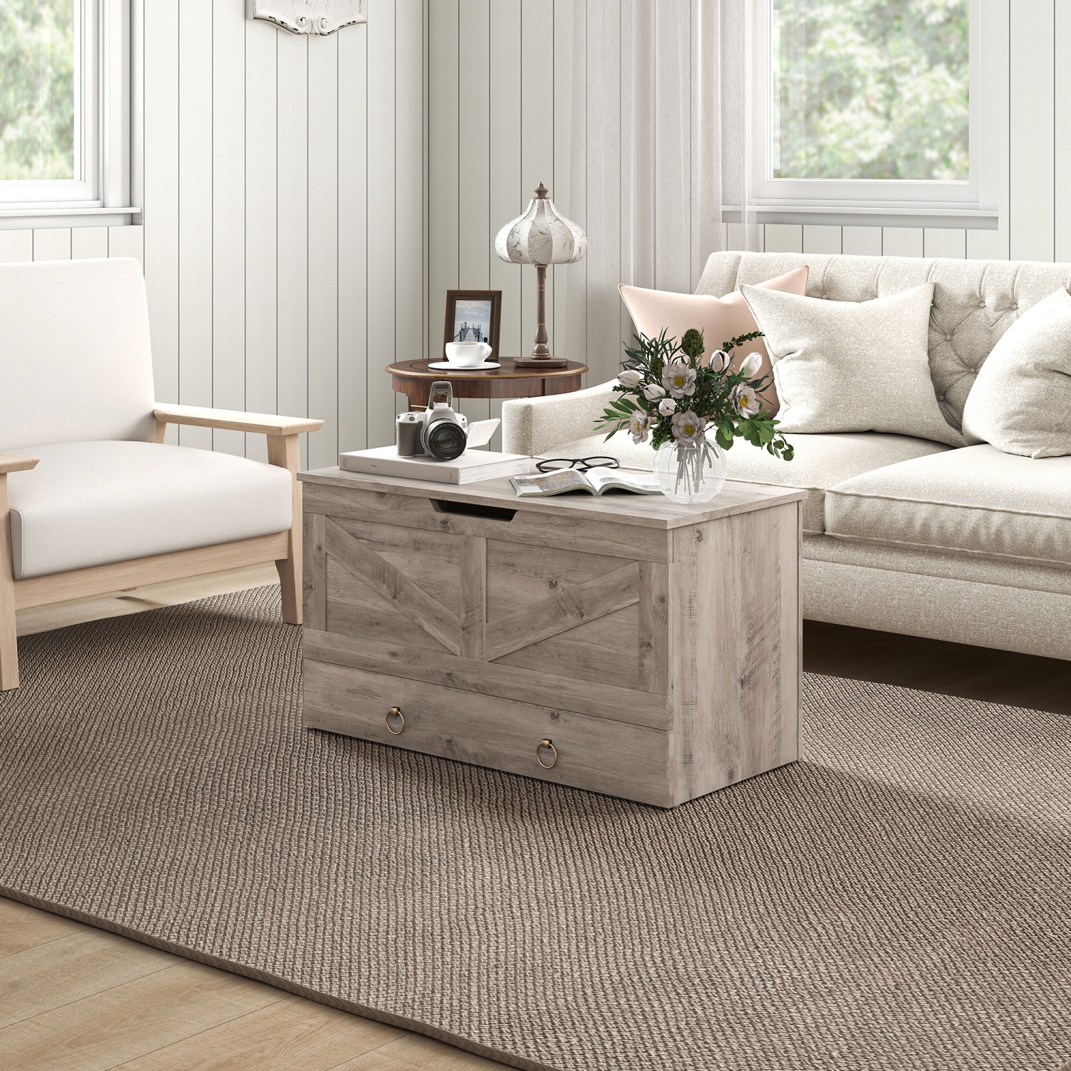 HoMCOM – Commode de rangement avec tiroirs, banc de rangement avec 2 charnières de sécurité et découpe en U pour salon et entrée, 31,5 po x