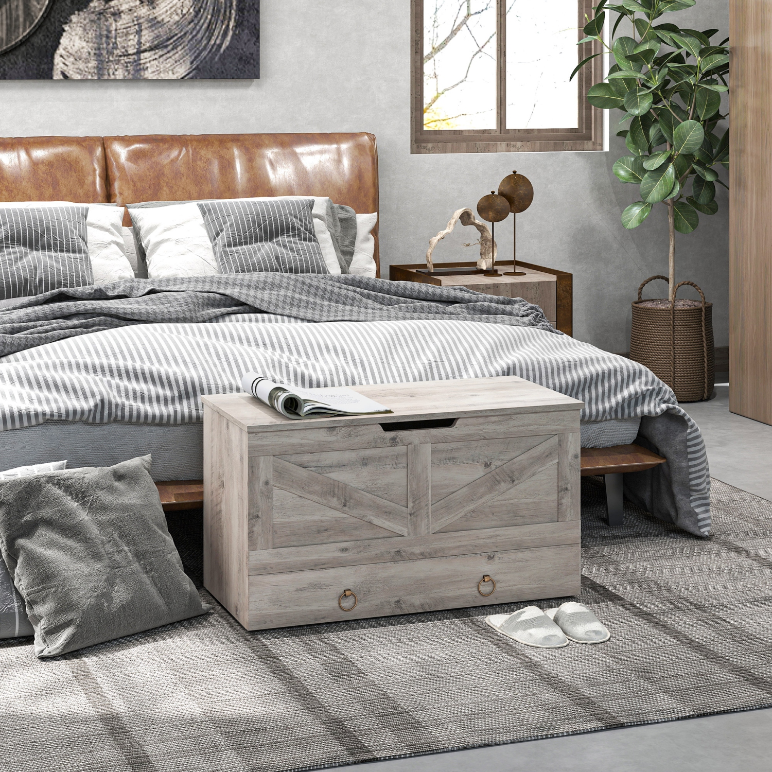 HoMCOM – Commode de rangement avec tiroirs, banc de rangement avec 2 charnières de sécurité et découpe en U pour salon et entrée, 31,5 po x