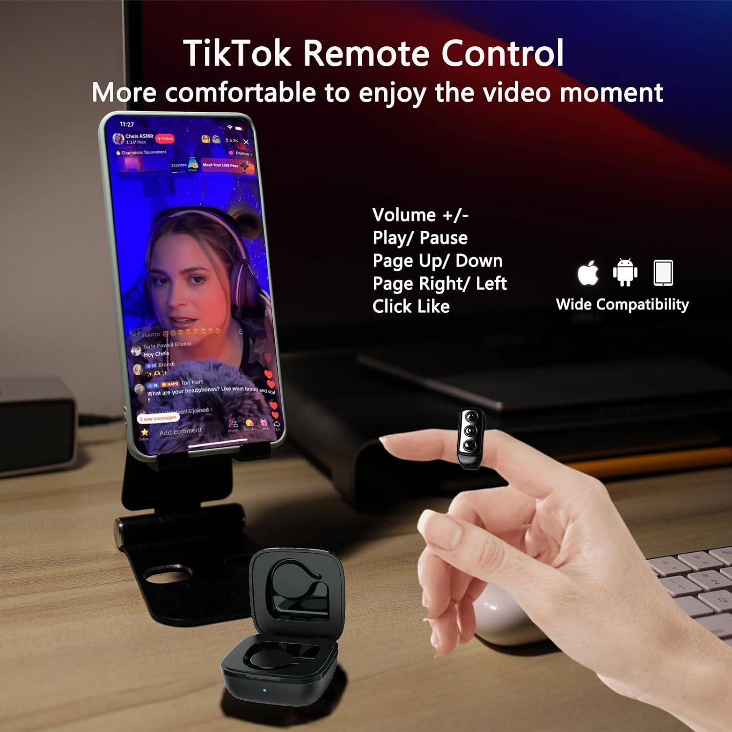 TikTok Scrolling Ring Remote Control,Ebook APP Page Turner,Bluetooth Phone Remote Ring for Selfie,Video Record
