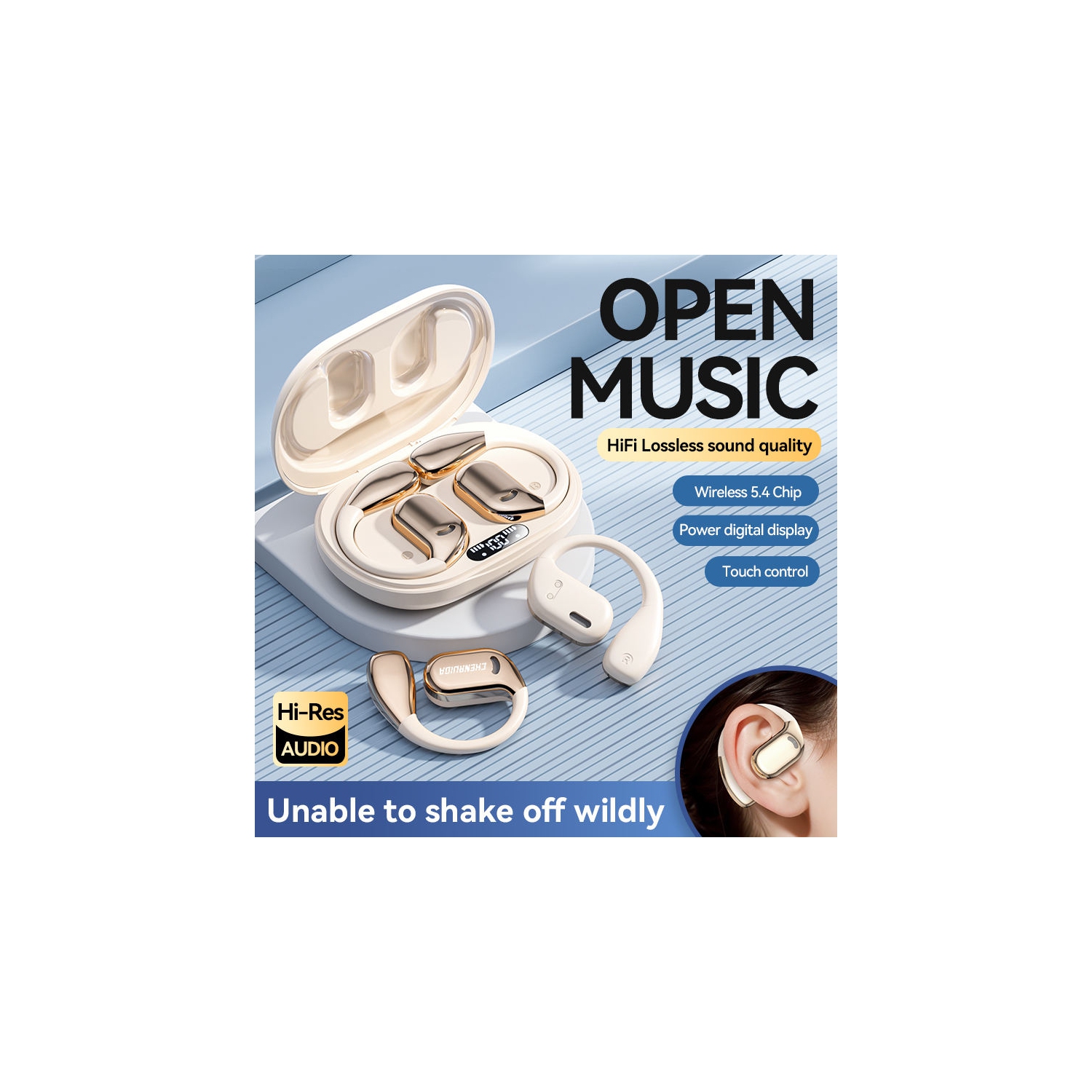 No-ear panoramic sound quality, no pain wearing for a long time Bluetooth, ear-hook Bluetooth sports headphones, waterproof headphones, digital