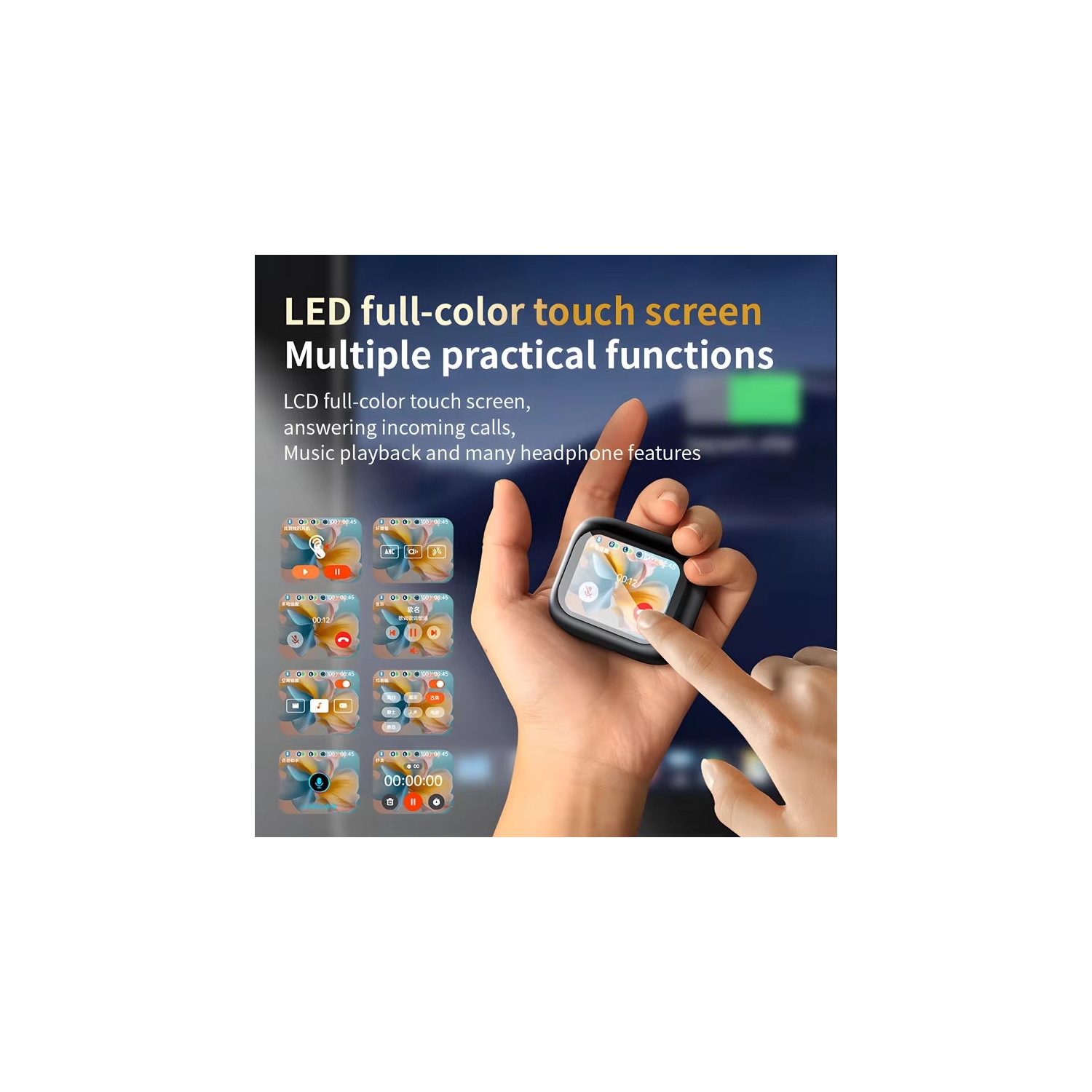 Casque d'écoute LX10 à écran tactile, Bluetooth à suppression du bruit Music LED Display Smart Touch, noir