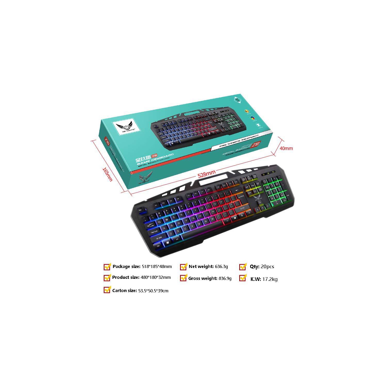 Colorful backlit gaming keyboard waterproof, gold panel competitive internet cafe exclusive computer USB wired mechanical keyboard, black