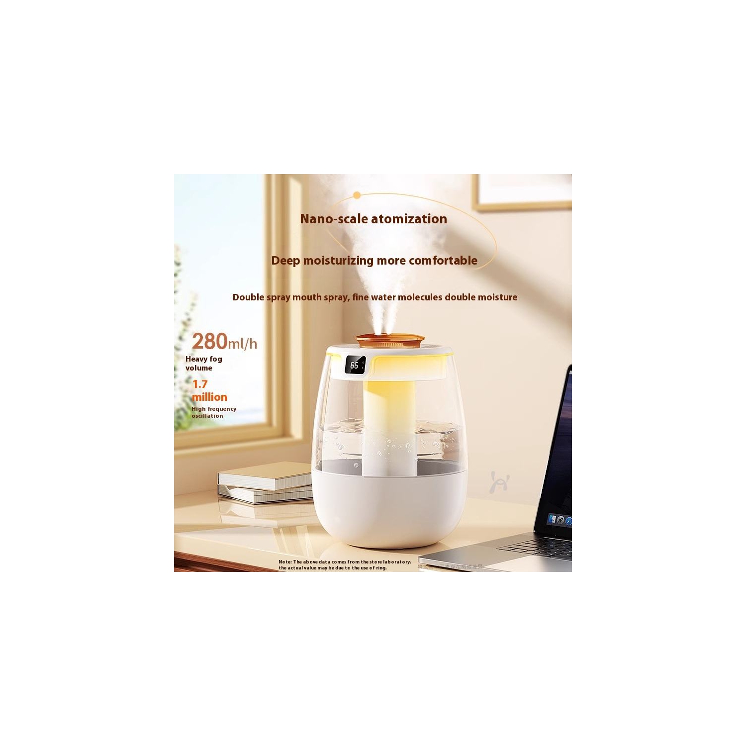 Humidificateur grand vaporisateur, petit humidificateur USB de bureau pour la maison, utilisation à la maison, affichage numérique humidité, double