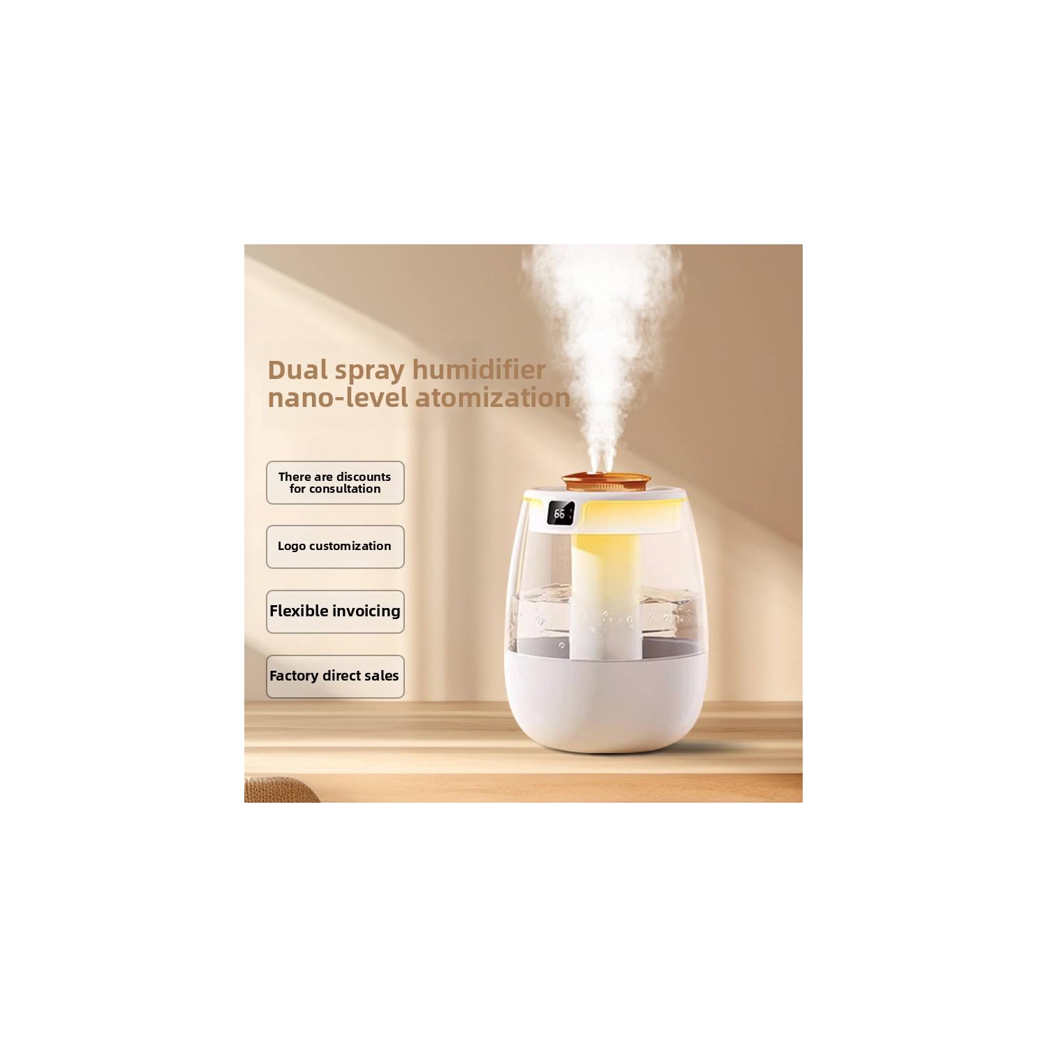 Humidificateur grand vaporisateur, petit humidificateur USB de bureau pour la maison, utilisation à la maison, affichage numérique humidité, double