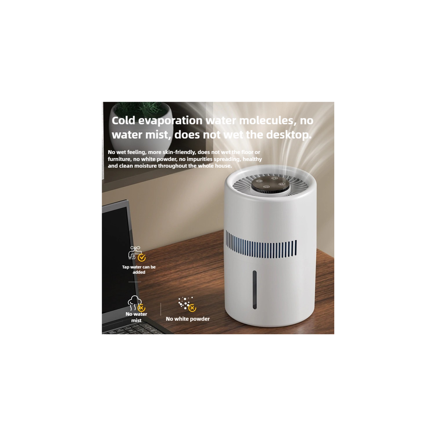 Humidifier, mistless humidifier for bedroom, large capacity air humidifier, high quality for home office, white