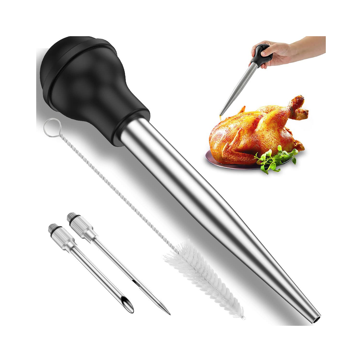 Stainless Steel Turkey Baster Syringe, Turkey Baster for Cooking, Large Turkey Baster Meat Baster for Kitchen Cooking