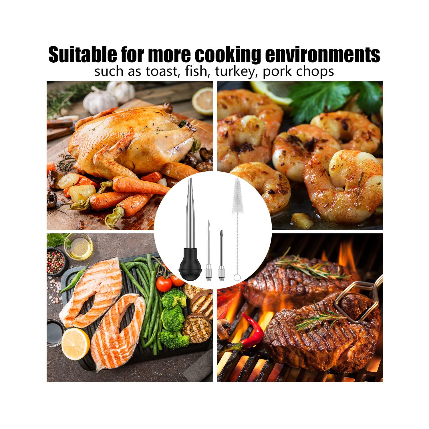 Stainless Steel Turkey Baster Syringe, Turkey Baster for Cooking, Large Turkey Baster Meat Baster for Kitchen Cooking