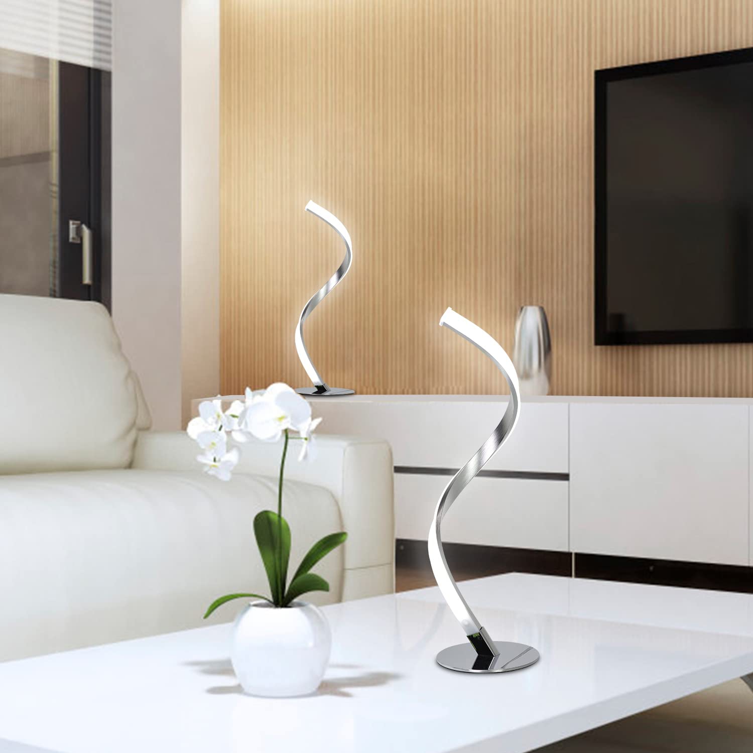 Lampe de table moderne en spirale, lampe de bureau tactile de 3 couleurs pour le bureau de la chambre à coucher, lampe de chevet argentée, lampe