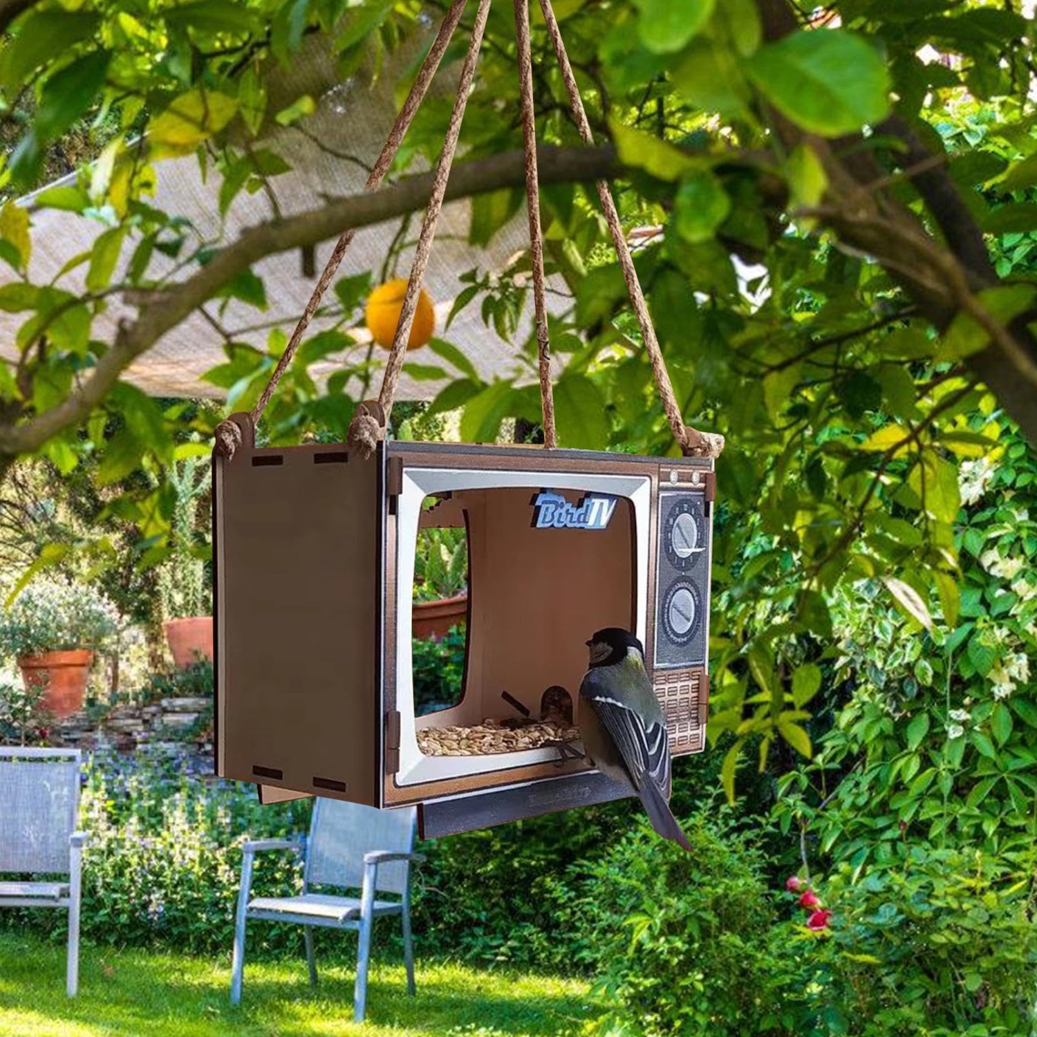 TV Shaped Bird Feeders, Funny Bird Feeders Hanging Station, Wooden Bird Seed Feeder For Home Garden Outdoor Decor, For Bird Lovers