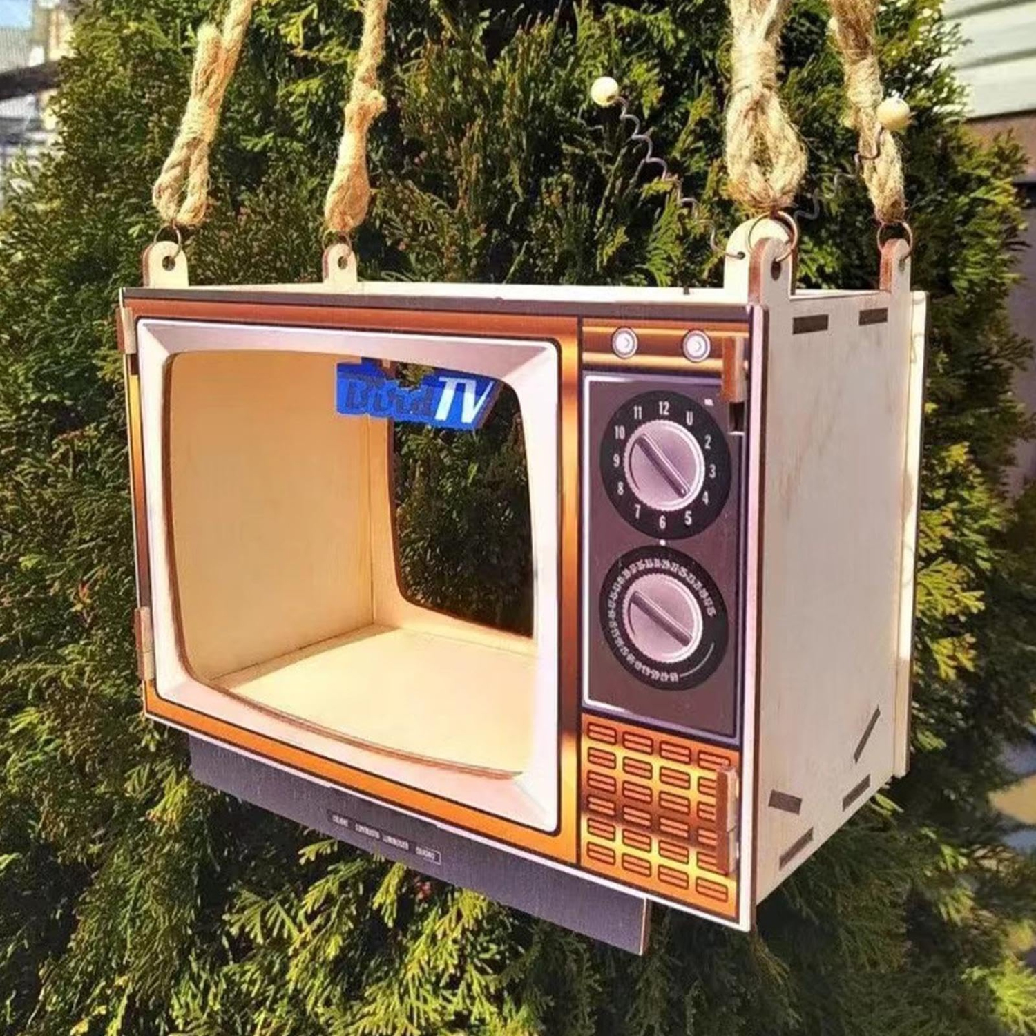 TV Shaped Bird Feeders, Funny Bird Feeders Hanging Station, Wooden Bird Seed Feeder For Home Garden Outdoor Decor, For Bird Lovers