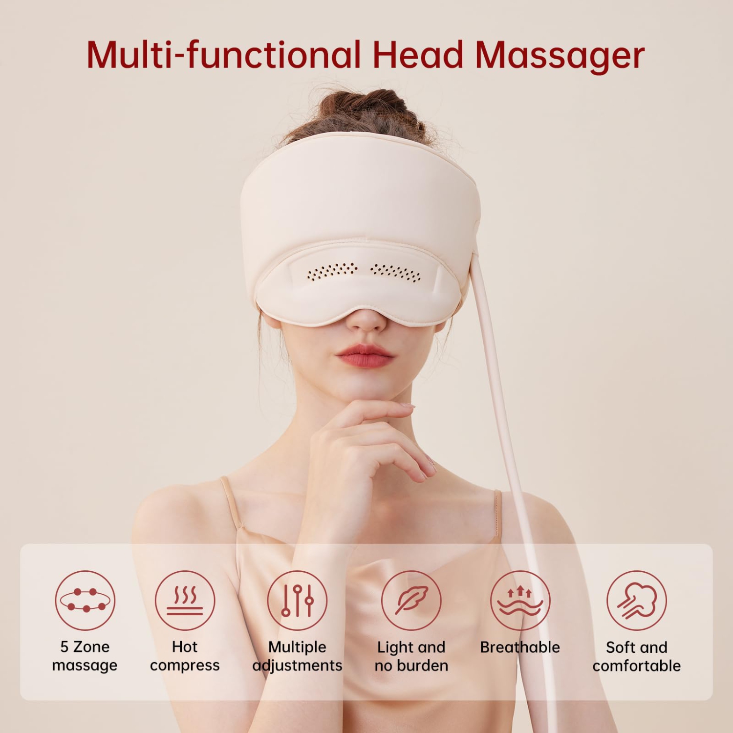 Electric Head Massager Scalp Massager Head Compress Airbag Massager with Heat Knead Portable Head-Eye Massager