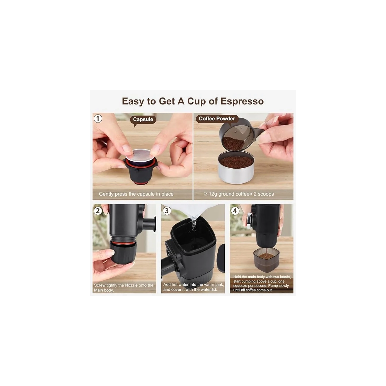 Portable Espresso Maker Mini Manual Espresso Machine, 15 Bar Small Travel Coffee Machine Perfect Gifts for Camping Picnic Hike