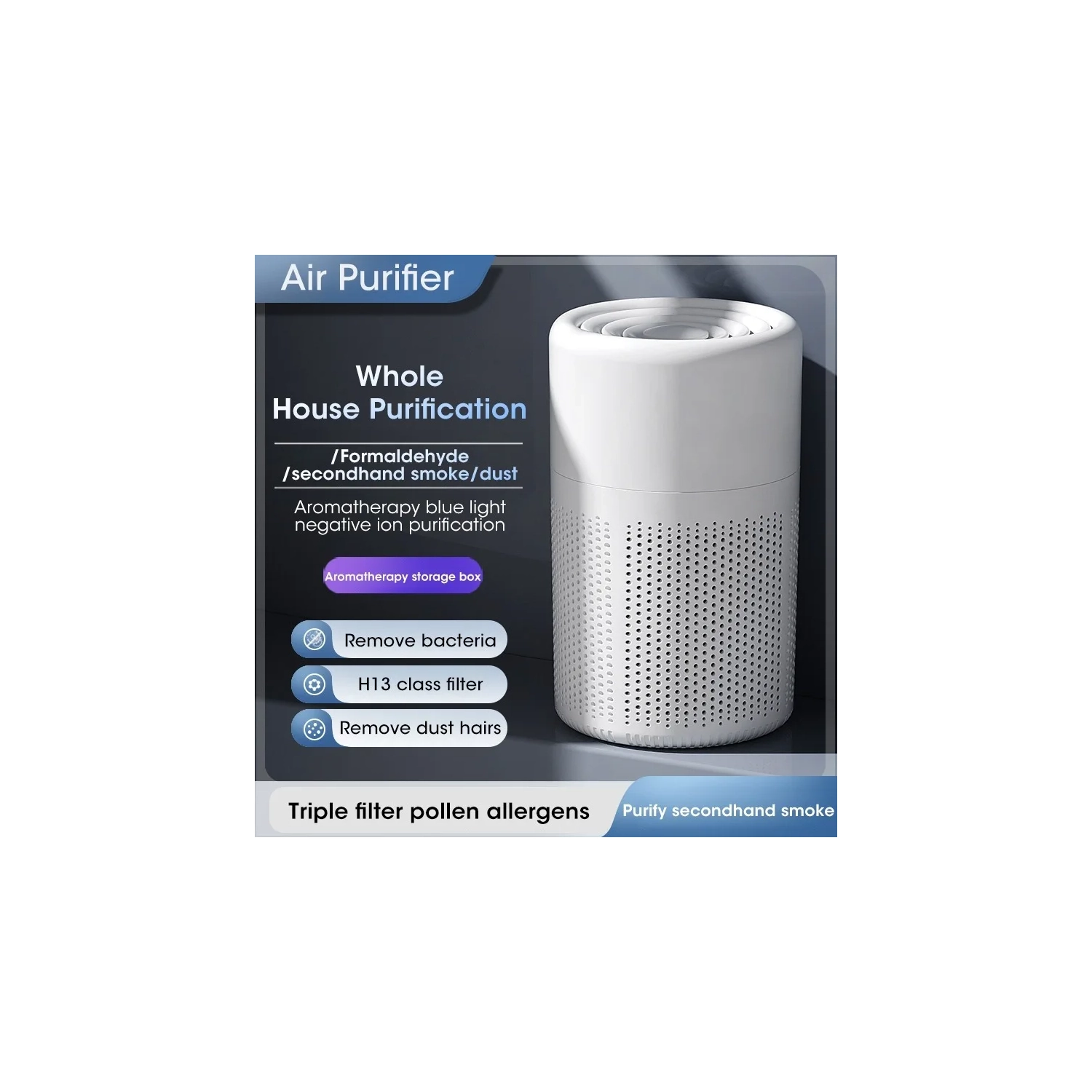 Air Purifier HEPA Filter 2-in-1 Deodorizing Air Cleaner for Home Allergies and Pets Hair,Smokers in Bedroom