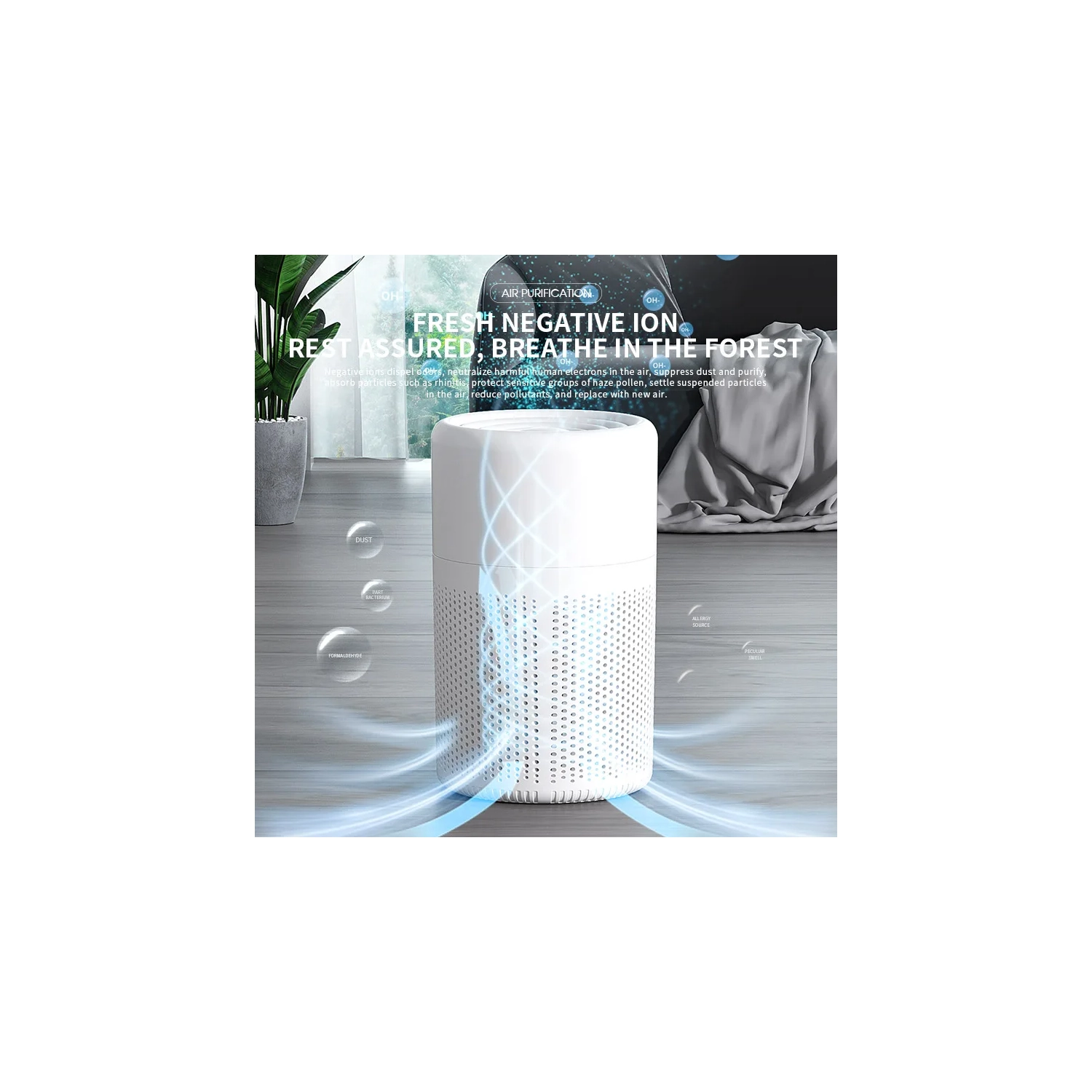 Air Purifier HEPA Filter 2-in-1 Deodorizing Air Cleaner for Home Allergies and Pets Hair,Smokers in Bedroom