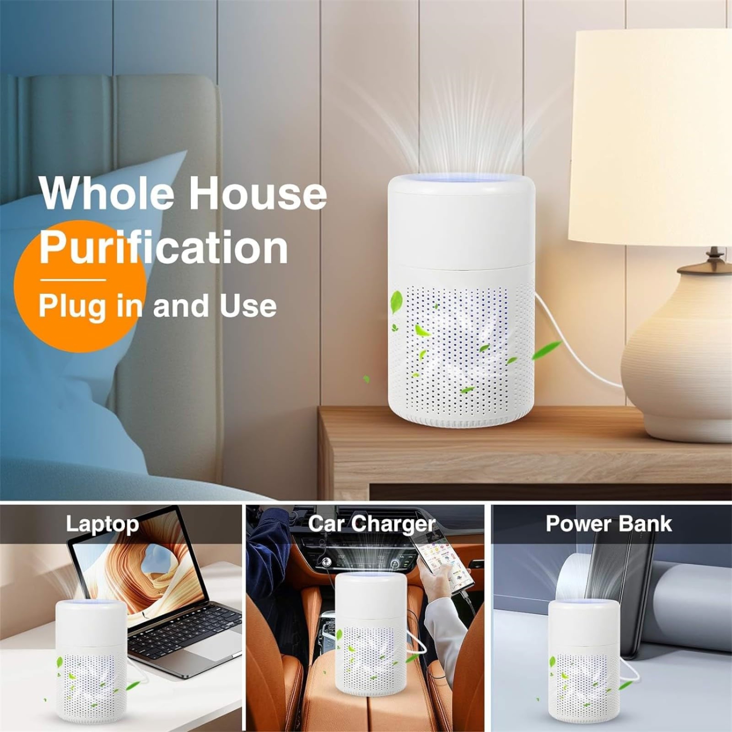 Air Purifier HEPA Filter 2-in-1 Deodorizing Air Cleaner for Home Allergies and Pets Hair,Smokers in Bedroom