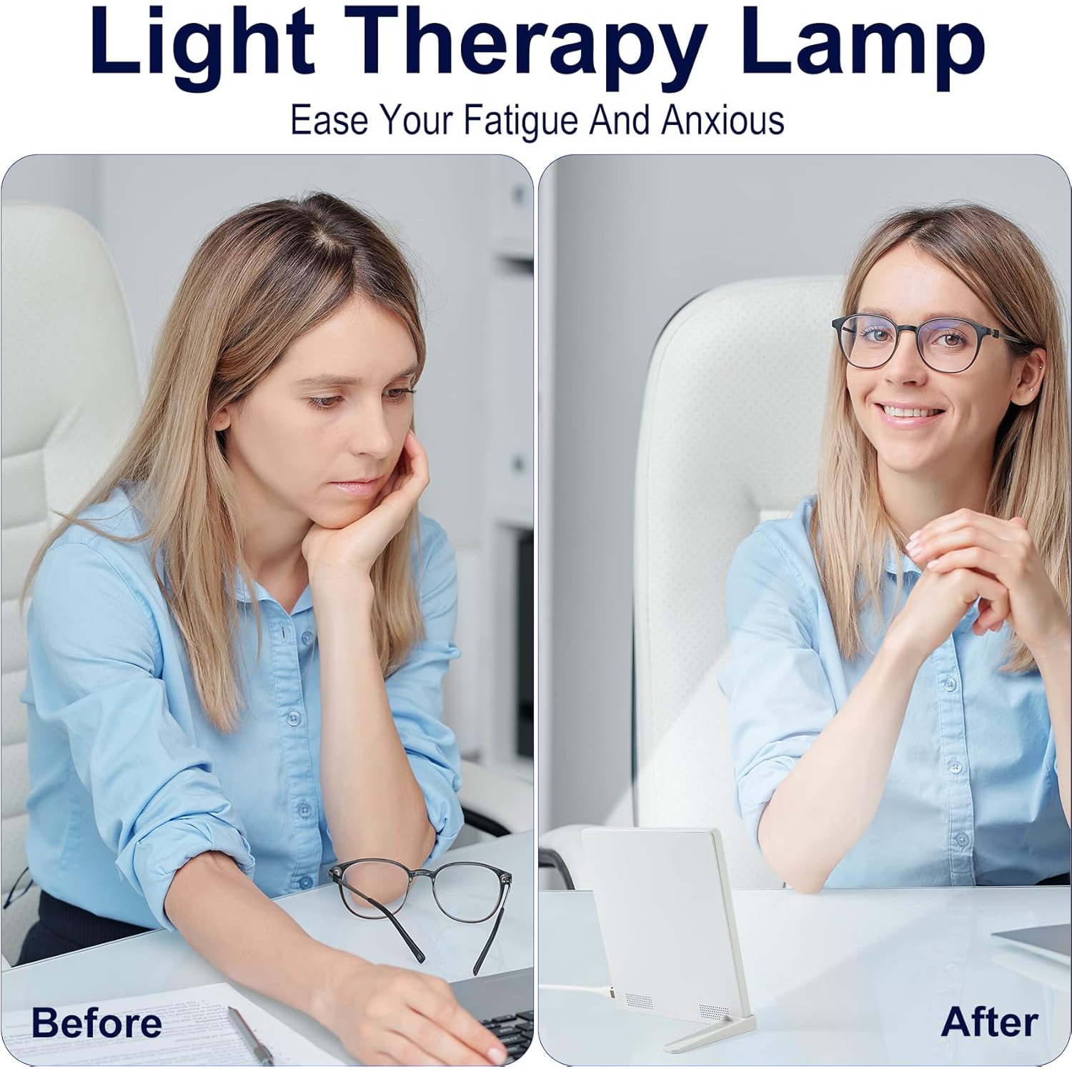 Lampe de luminothérapie, lumière de thérapie sans UV de 10000 lux, lampe solaire avec 3 température de couleur, lumière heureuse pour le bureau à