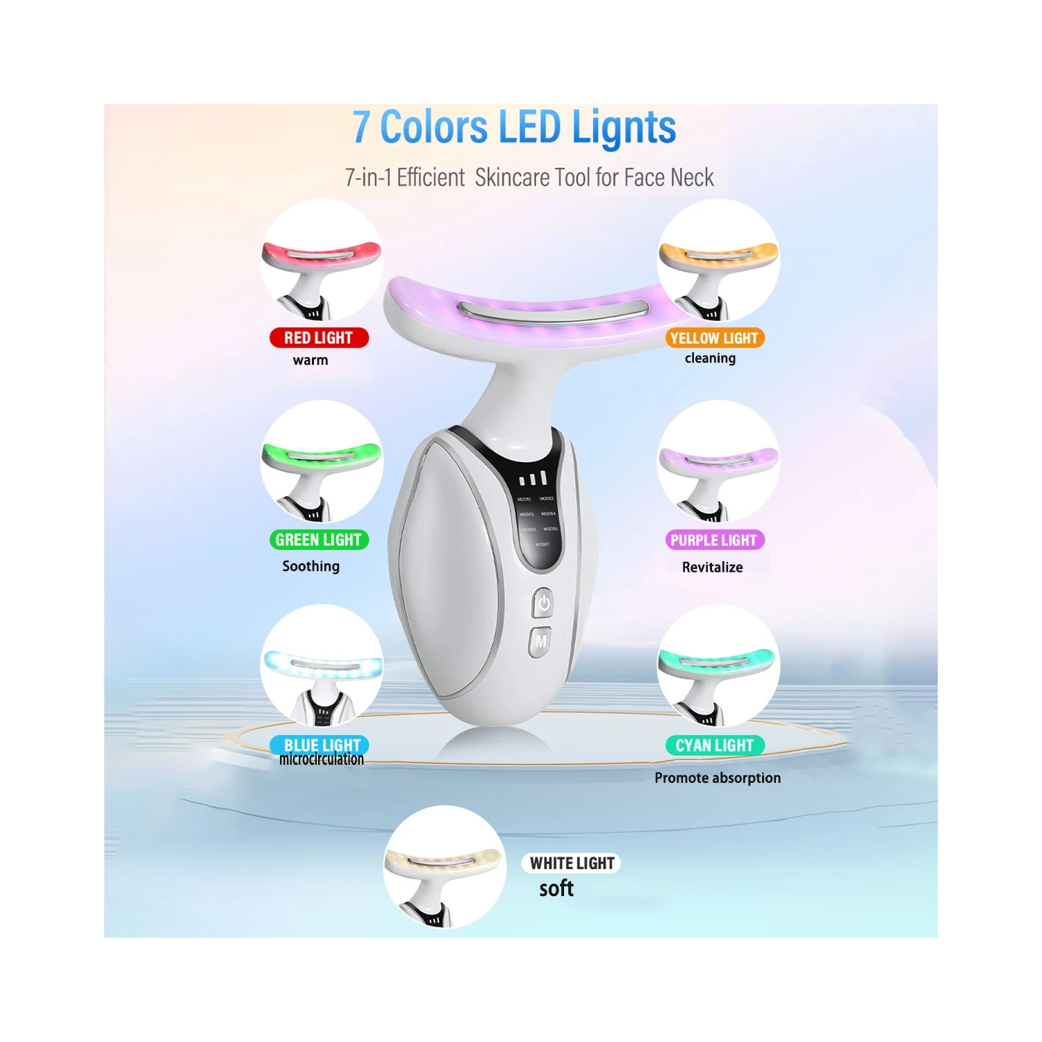 7 Colors LED Neck Beauty Device EMS Facial Lifting Face Skincare Instrument Double Chin Removing Wrinkle Face Vibrate Massager