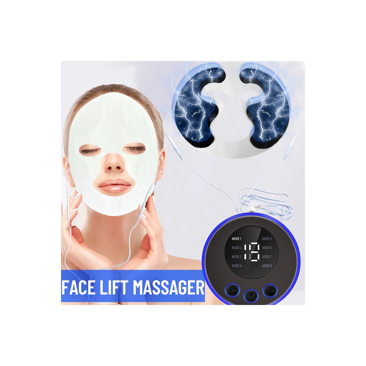 Masseur visage EMS Masque de levée de la peau Sertissant de peau Masque facial Anti-rides Masque de massage Masque à électrode