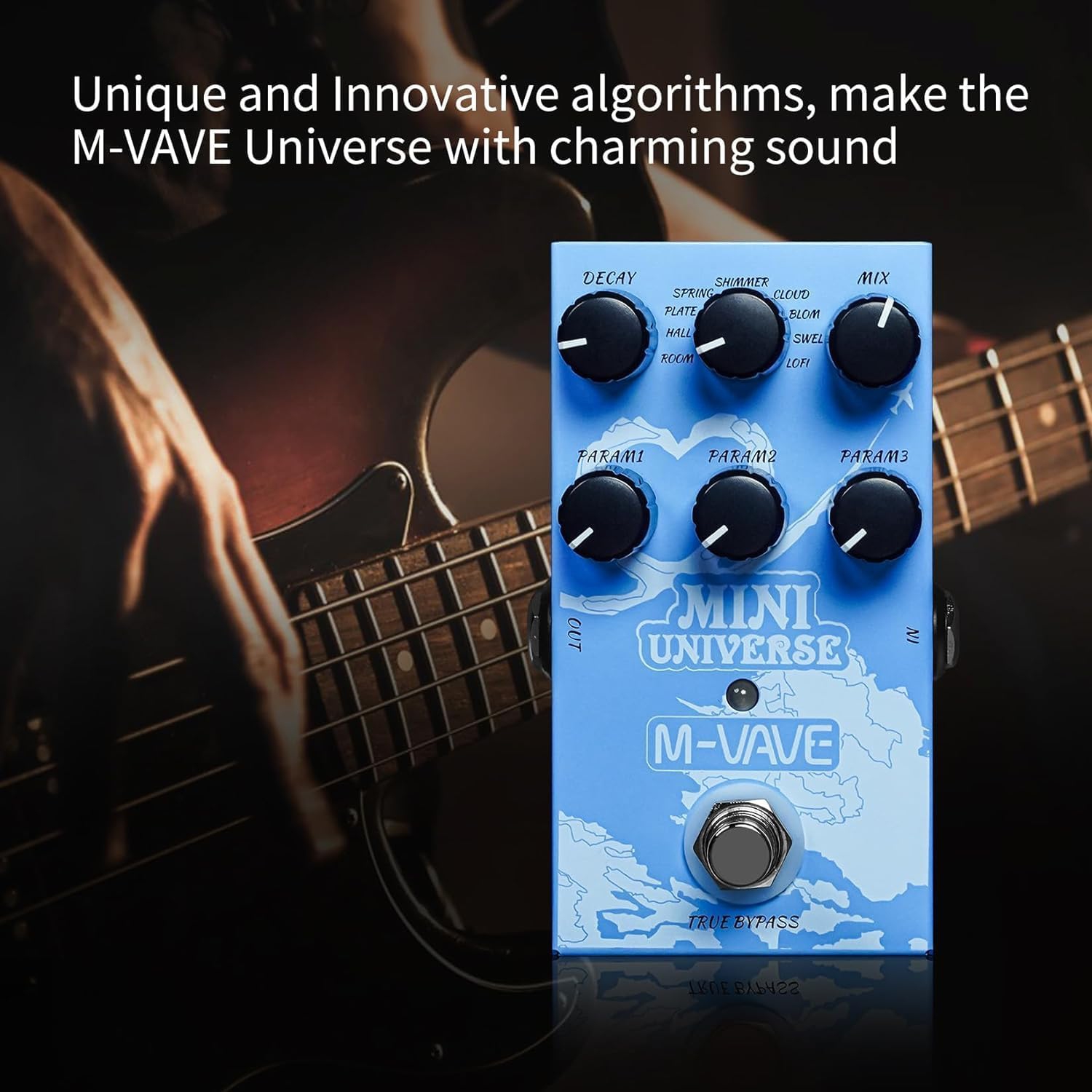 Pedales de reverberación digital para efectos de guitarra. 9 reverberaciones digitales. Pedales de efectos de reverberación Room/Shimmer/Lo-Fi/Spring.
