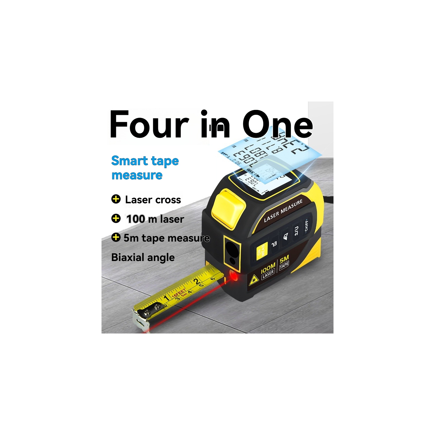 4-in-1 digital laser tape measure with electronic level, engineering renovation house measuring instrument