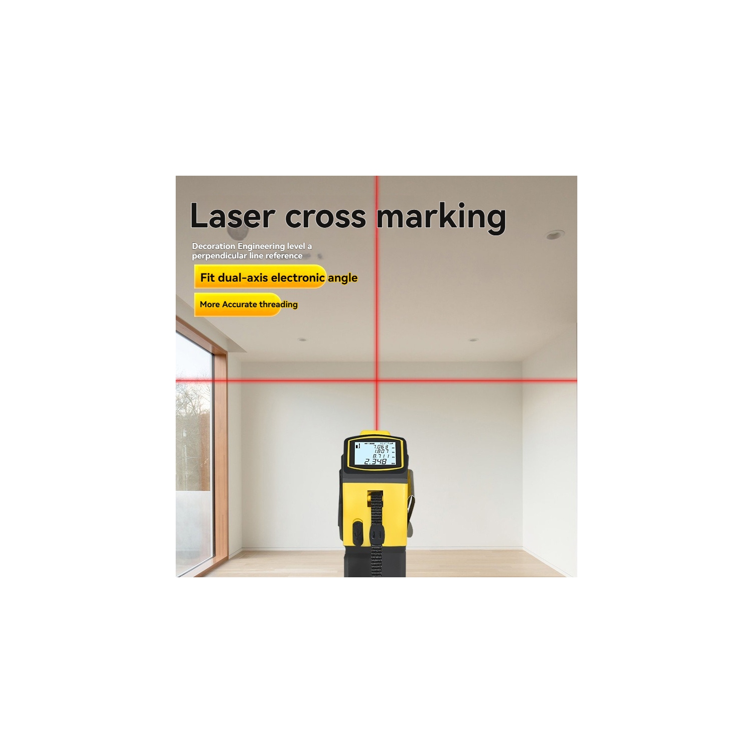 ruban à mesurer numérique laser 4-en-1 avec niveau électronique, instrument de mesure de maison de rénovation d'ingénierie