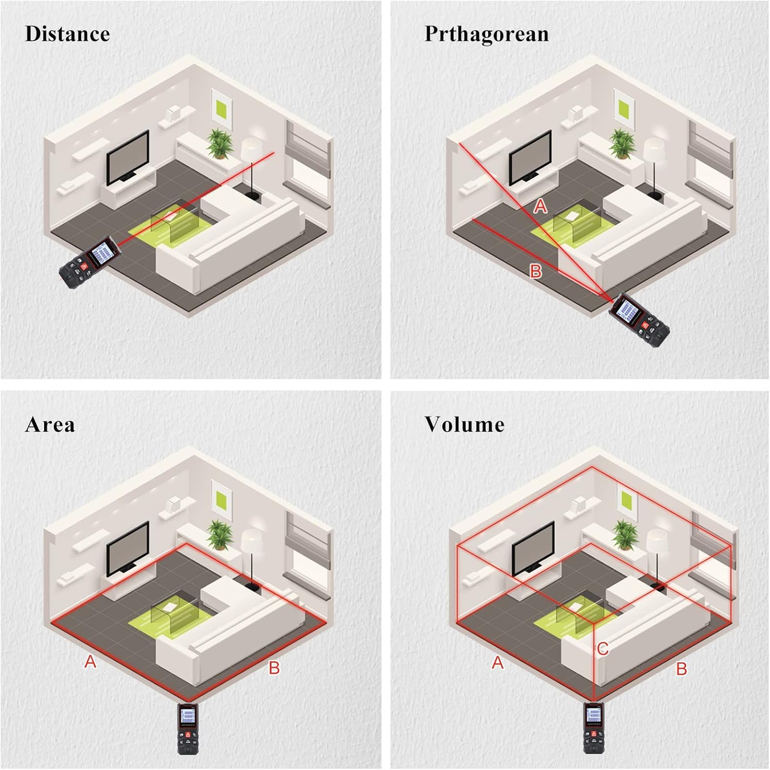 328&nbsp;pi. Mesure laser - Ruban à mesurer numérique laser avec niveau à bulle, mesure infrarouge de la pièce, compteur de distance laser portatif -