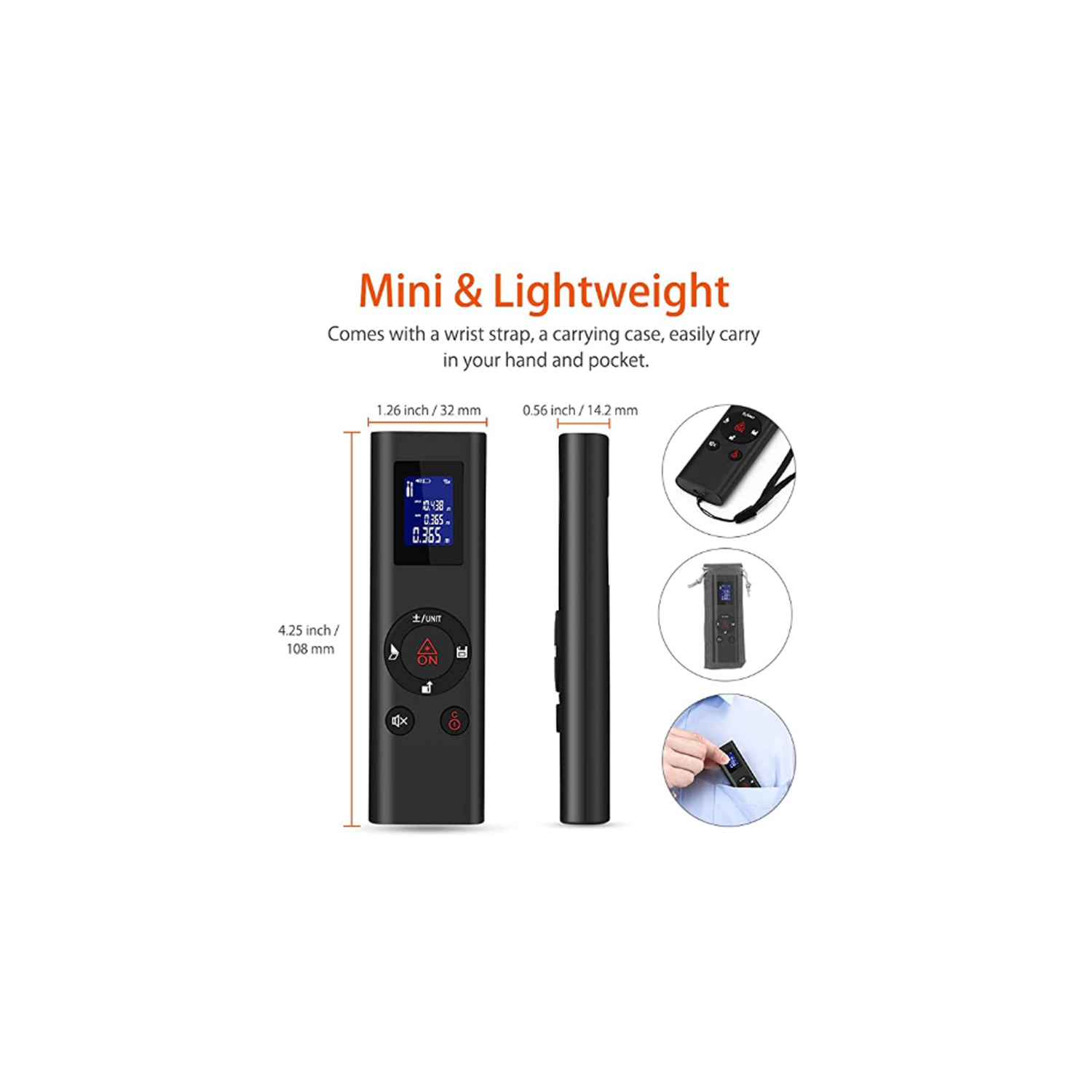 Pocket mini TYPE C charging 40 meters handheld laser rangefinder high precision storage function distance measurement