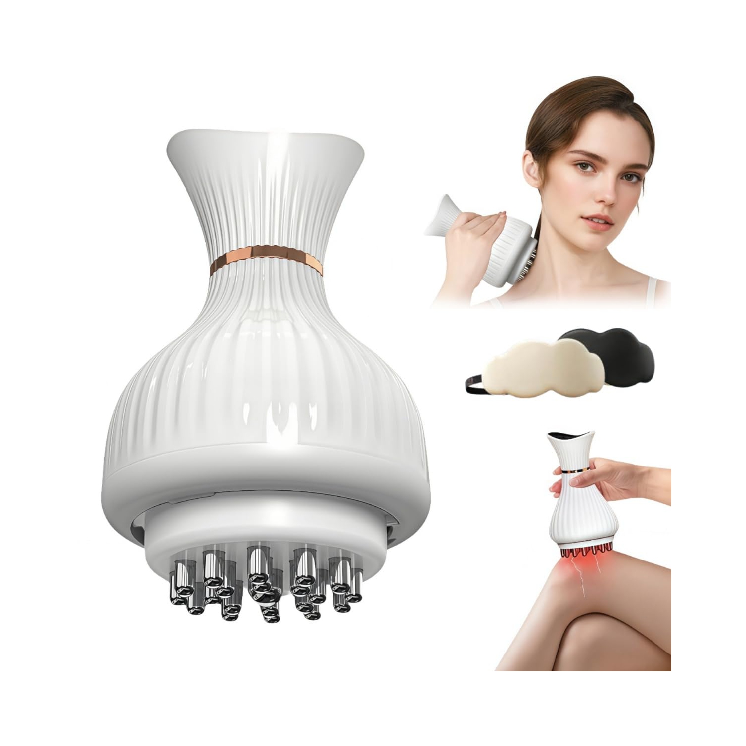 Appareil de massage à drainage lymphatique, appareil de massage portatif à microcourant 4 en 1, 19 niveaux de vibrations chauffantes, adapté pour une