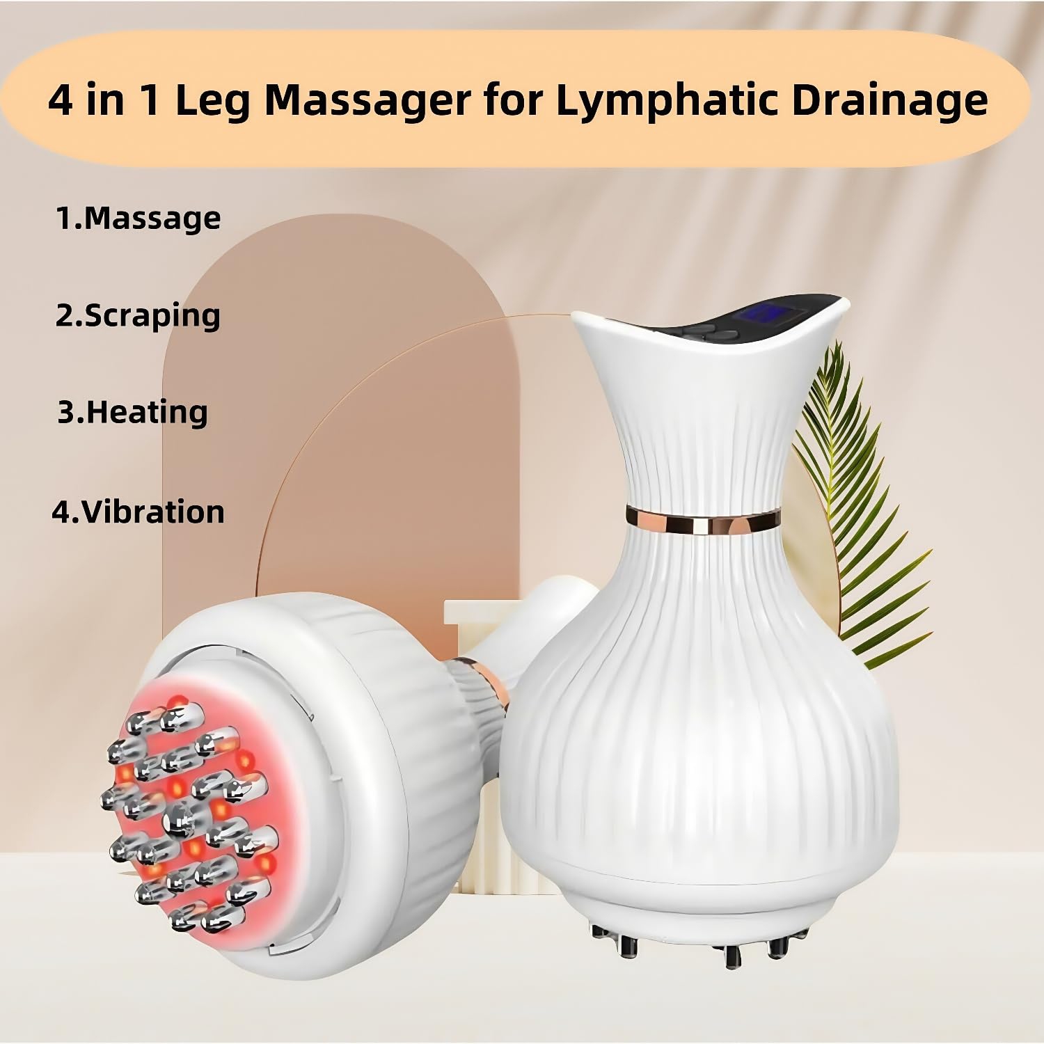 Appareil de massage à drainage lymphatique, appareil de massage portatif à microcourant 4 en 1, 19 niveaux de vibrations chauffantes, adapté pour une