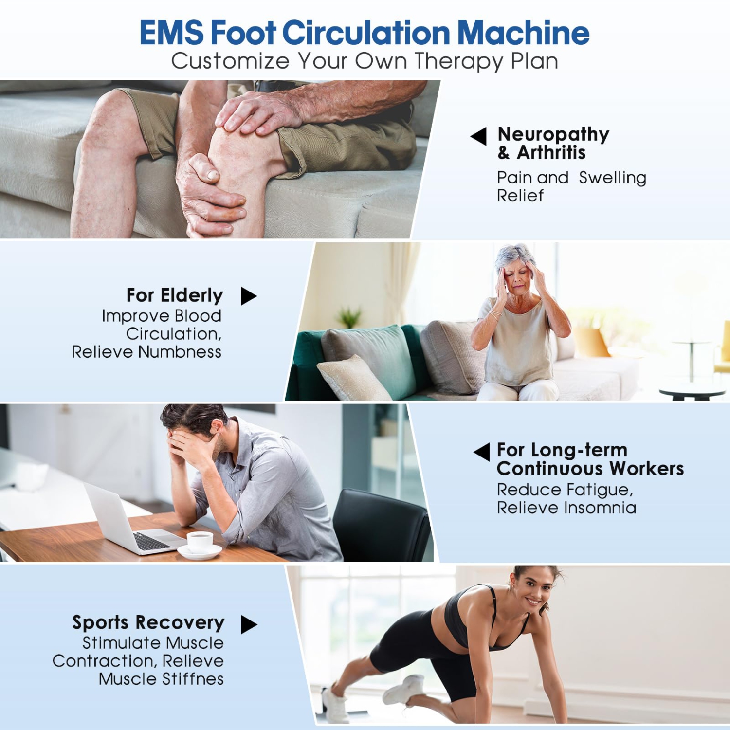 Appareil de massage pour les pieds EMS, stimulateur musculaire avec 4 électrodes pour le soulagement des pieds, douleurs corporelles