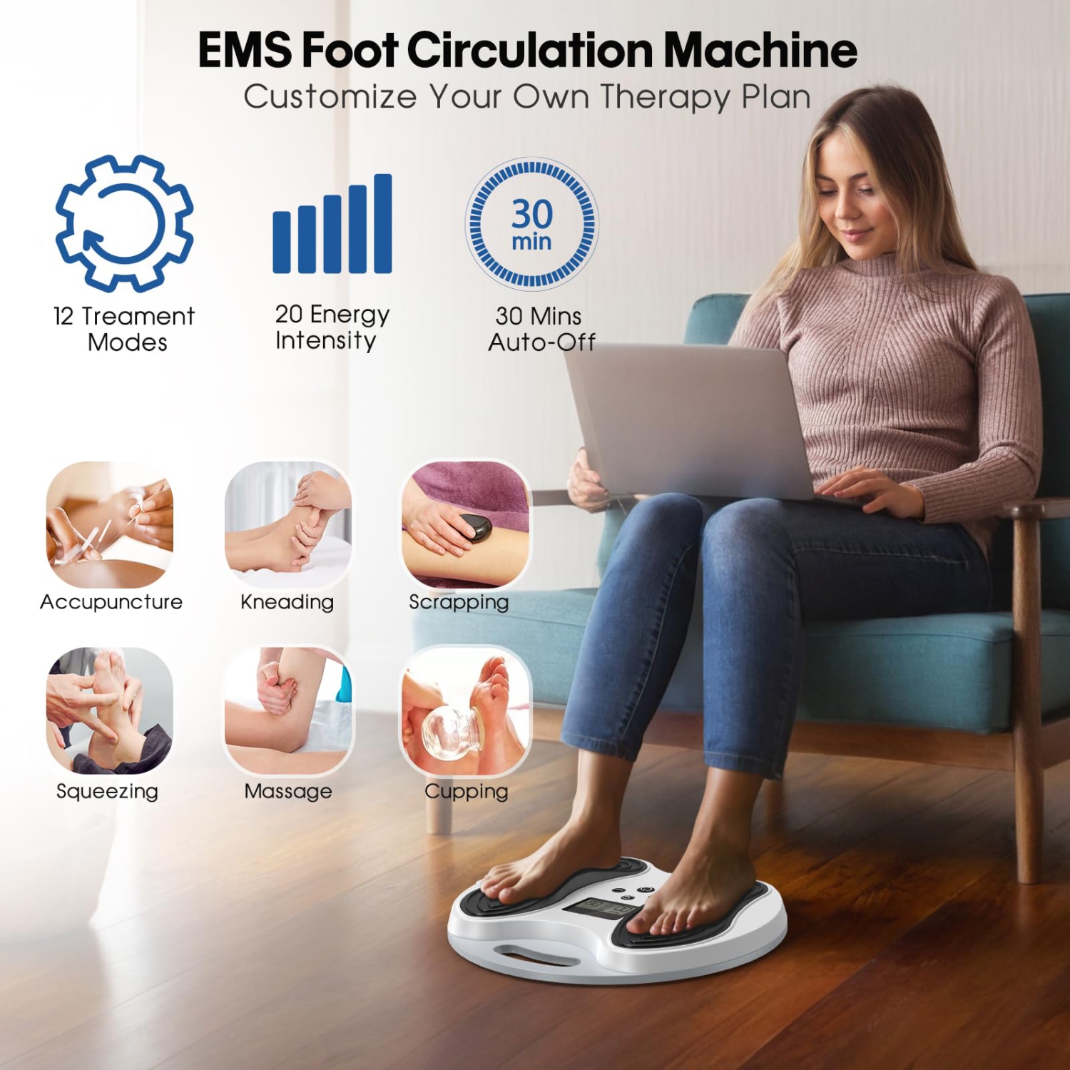 Appareil de massage pour les pieds EMS, stimulateur musculaire avec 4 électrodes pour le soulagement des pieds, douleurs corporelles
