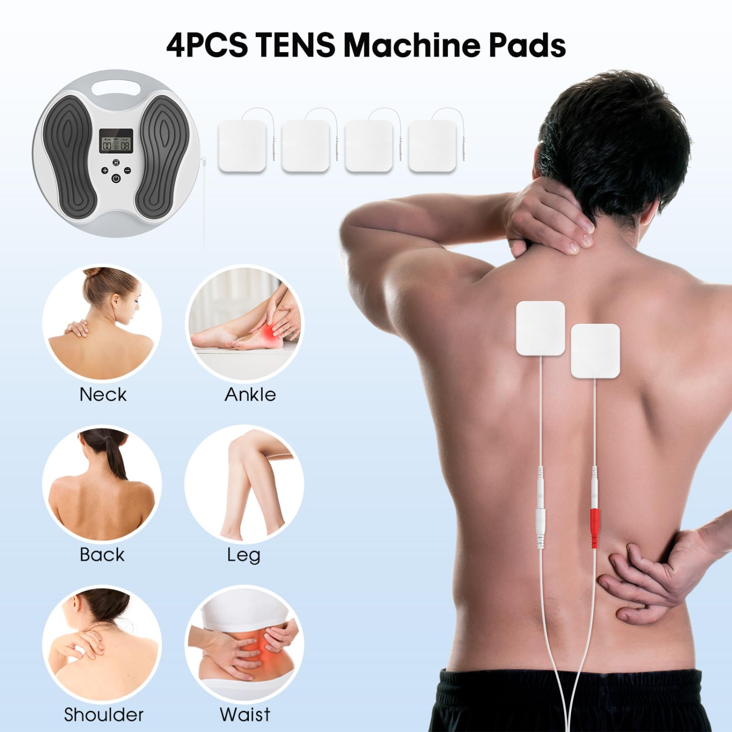 Appareil de massage pour les pieds EMS, stimulateur musculaire avec 4 électrodes pour le soulagement des pieds, douleurs corporelles