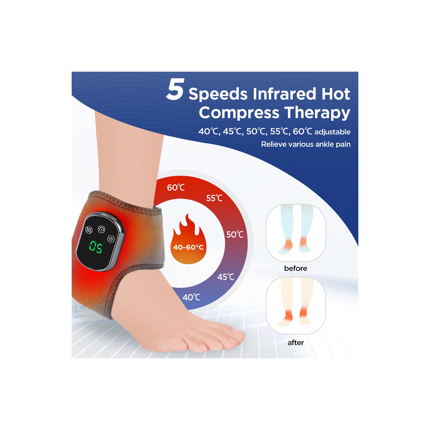 Portable Ankle and Foot Massager, Intelligent Temperature Control Hot Compress Joint Massager for Wrist and Ankle Protection